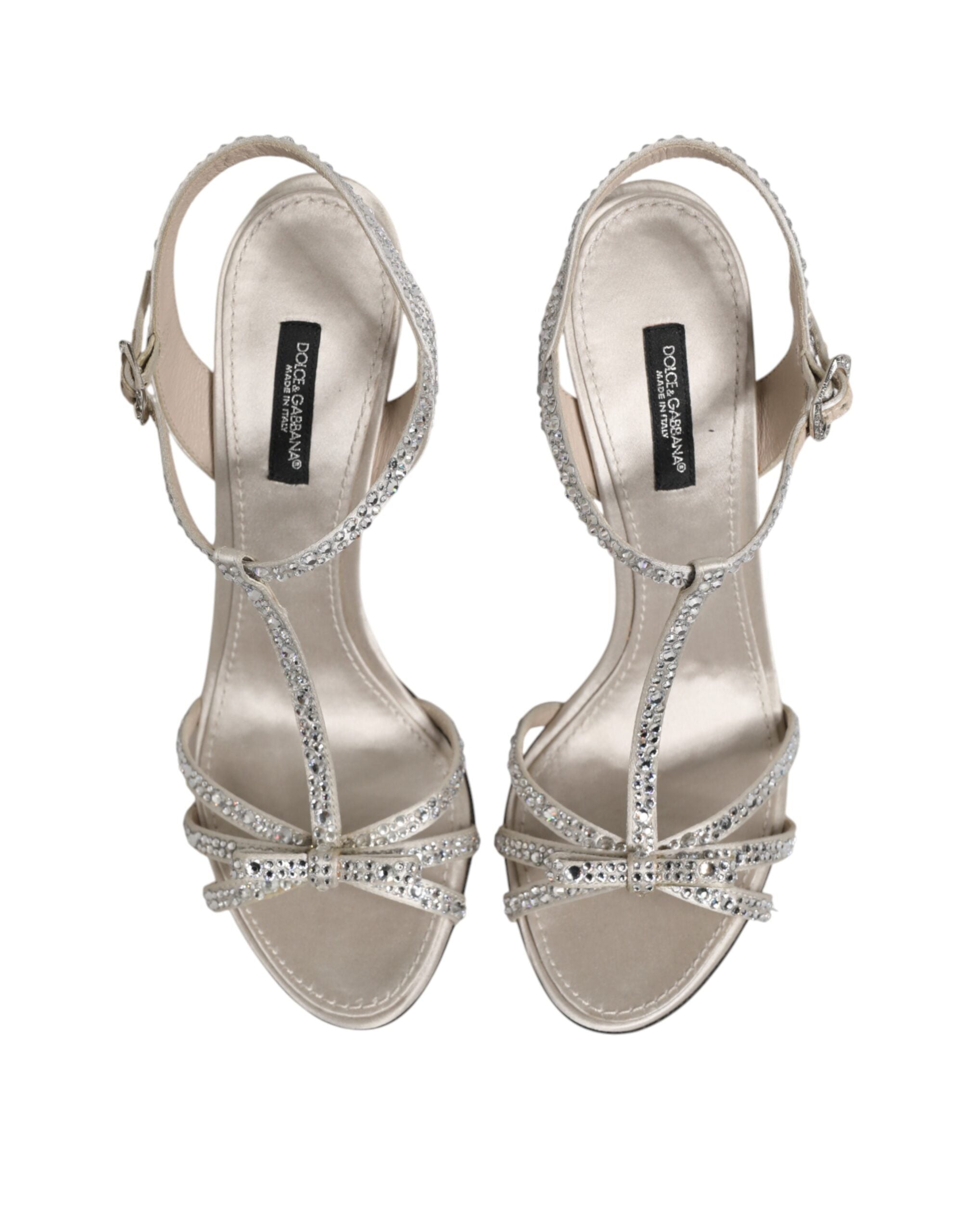 Sandalias con tira al tobillo y diamantes de imitación plateados de Dolce & Gabbana-4