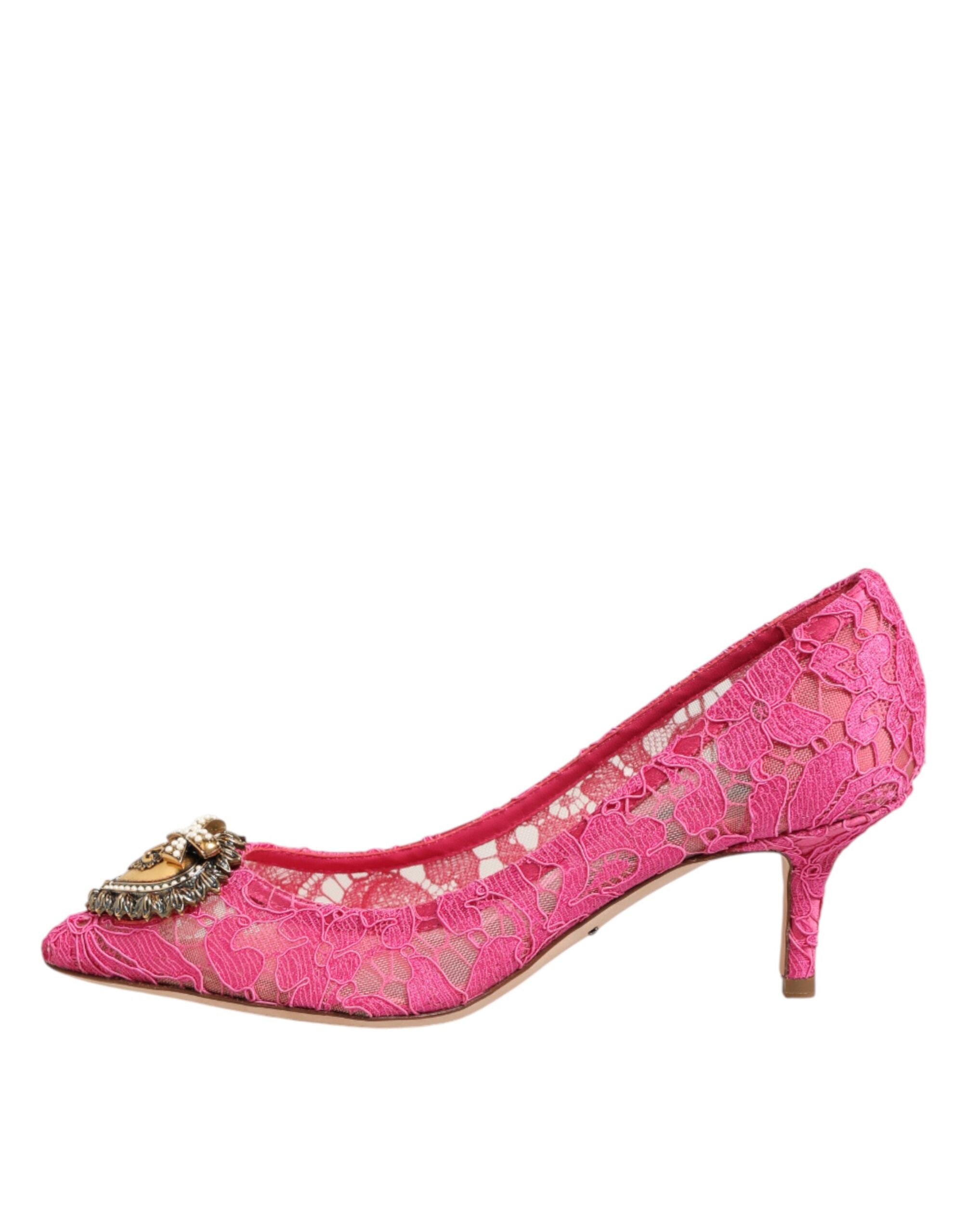 Dolce & Gabbana Pink Taormina Lace DEVOTION Pumps-7