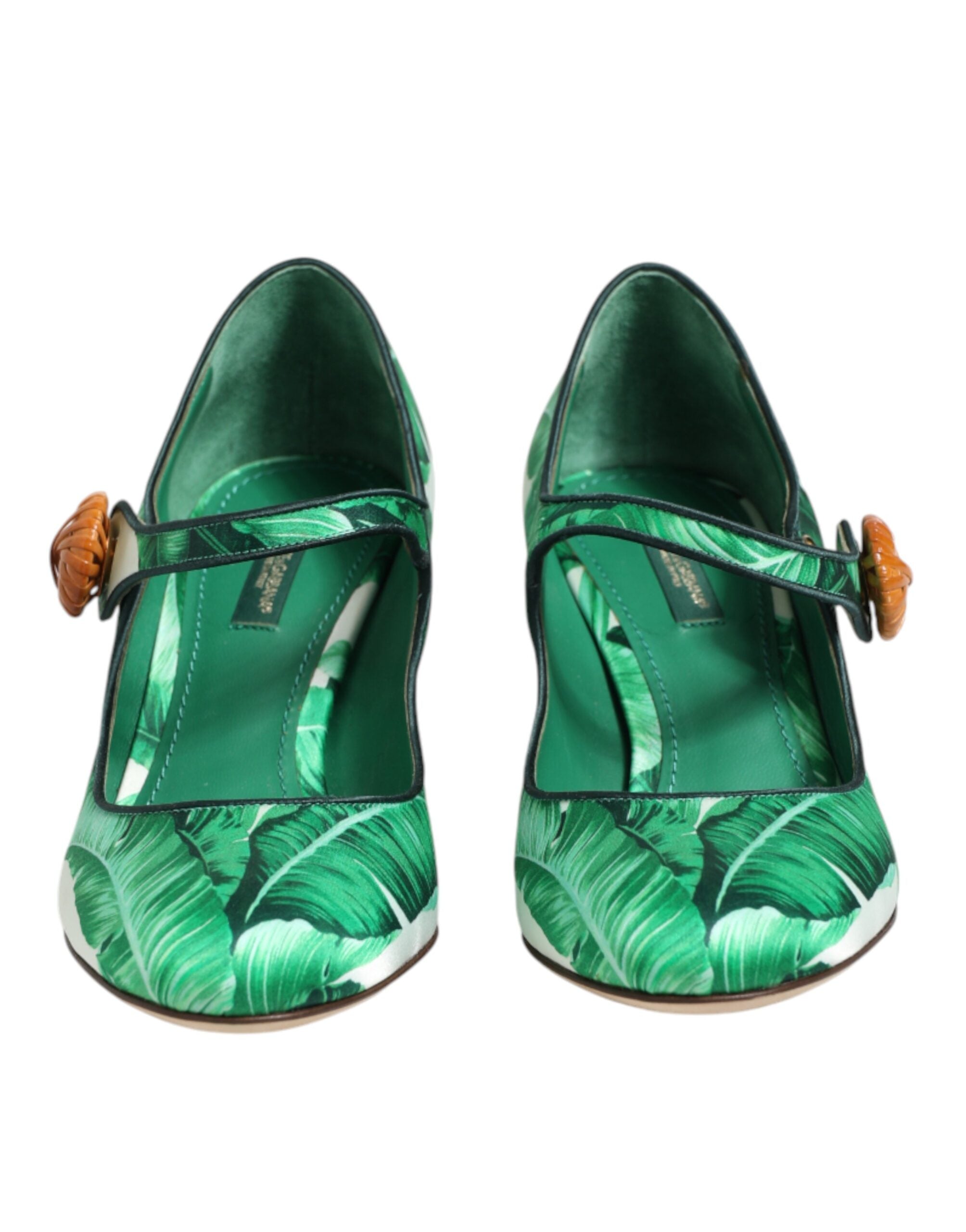 Dolce & Gabbana Green Silk Mary Janes with Leaf Detail-3