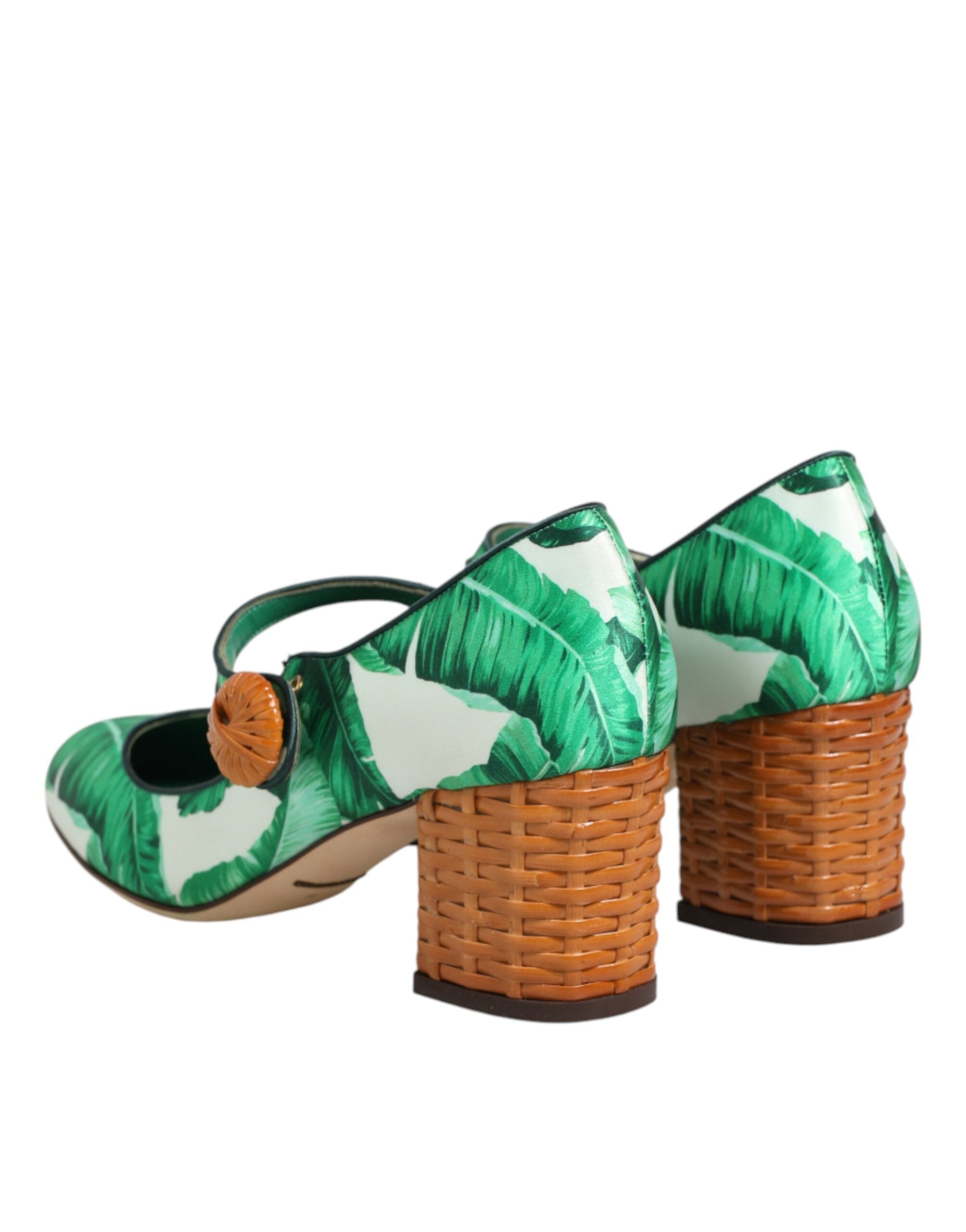 Dolce & Gabbana Green Silk Mary Janes with Leaf Detail-6
