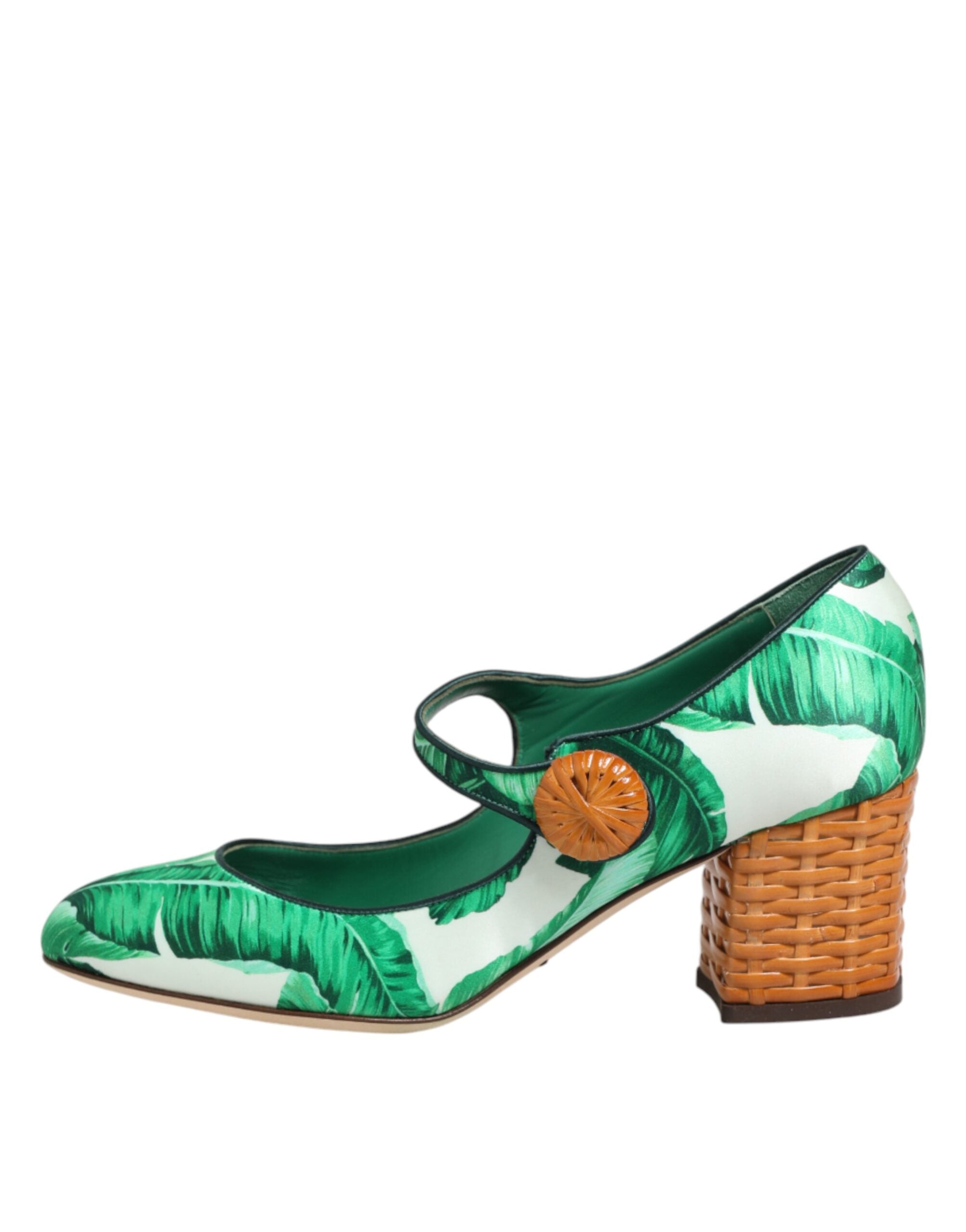 Dolce & Gabbana Green Silk Mary Janes with Leaf Detail-7