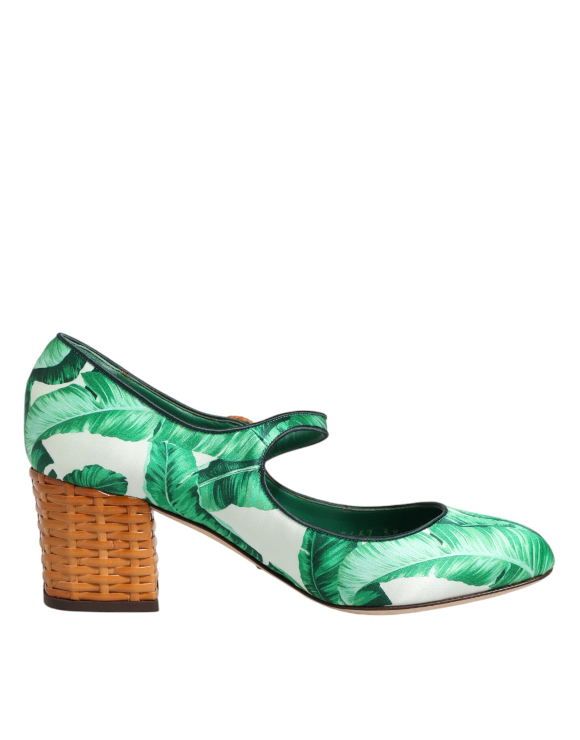Dolce & Gabbana Green Silk Mary Janes with Leaf Detail-1