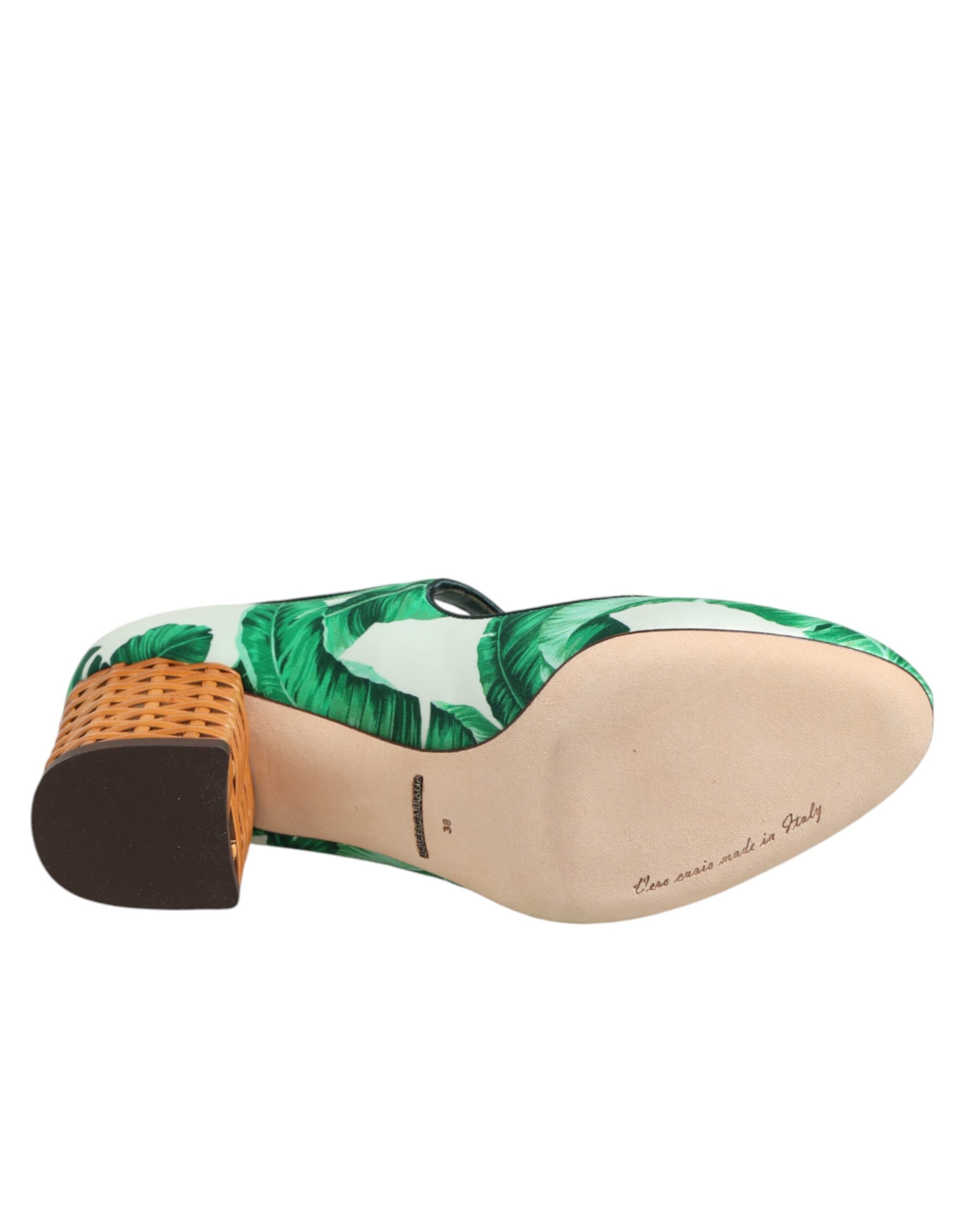 Dolce & Gabbana Green Silk Mary Janes with Leaf Detail-8