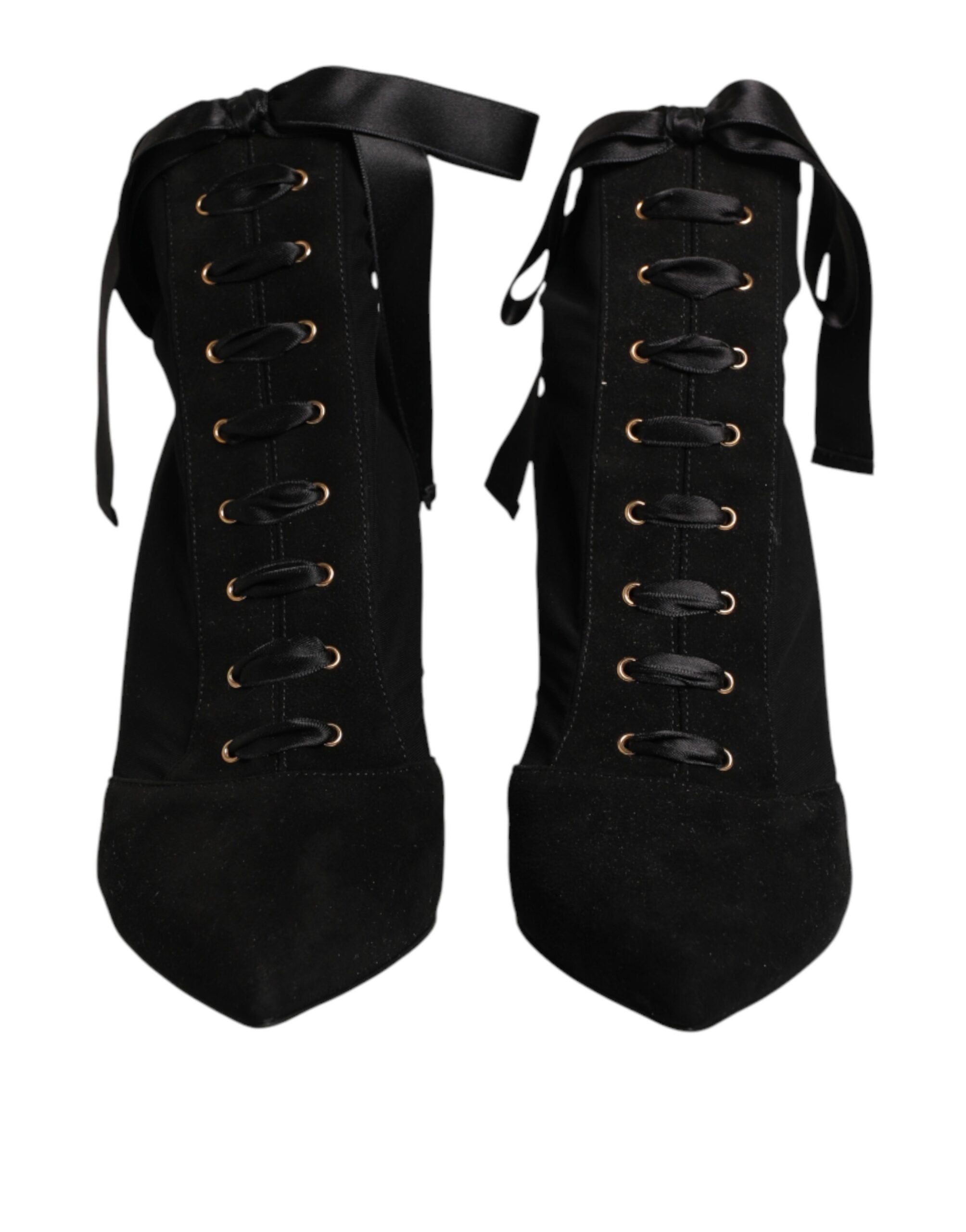 Dolce & Gabbana Black Stiletto High Heels with Lace-Up Closure-3