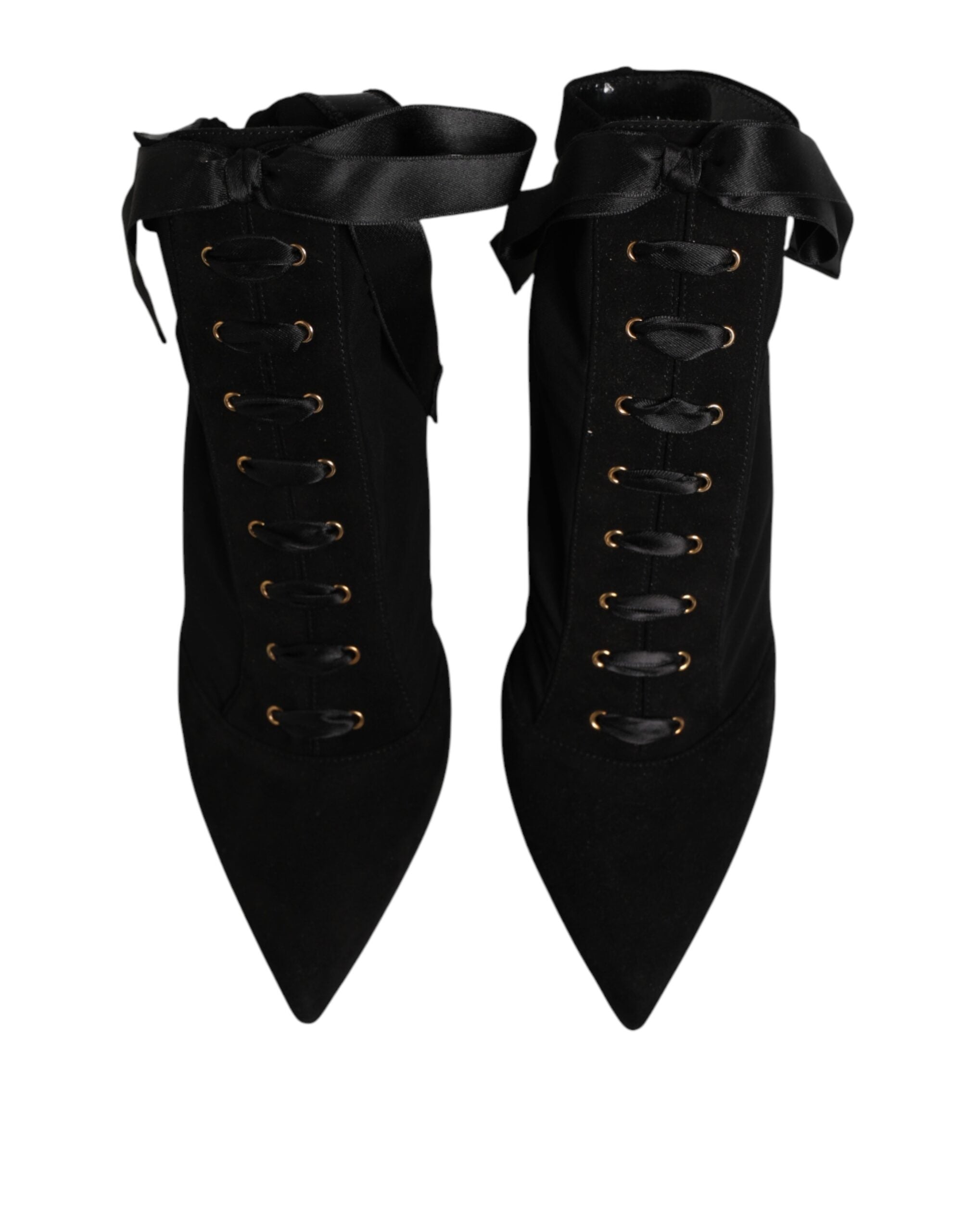 Dolce & Gabbana Black Stiletto High Heels with Lace-Up Closure-4