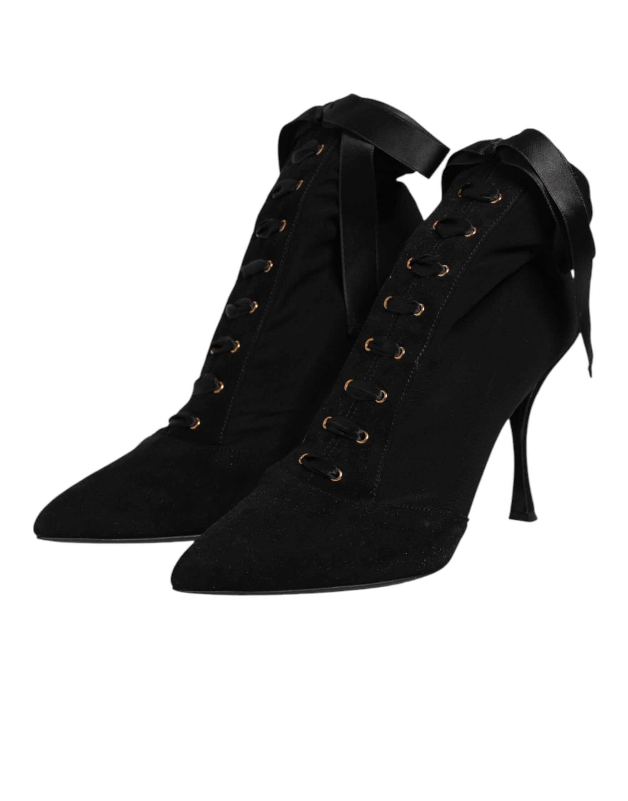 Dolce & Gabbana Black Stiletto High Heels with Lace-Up Closure-5