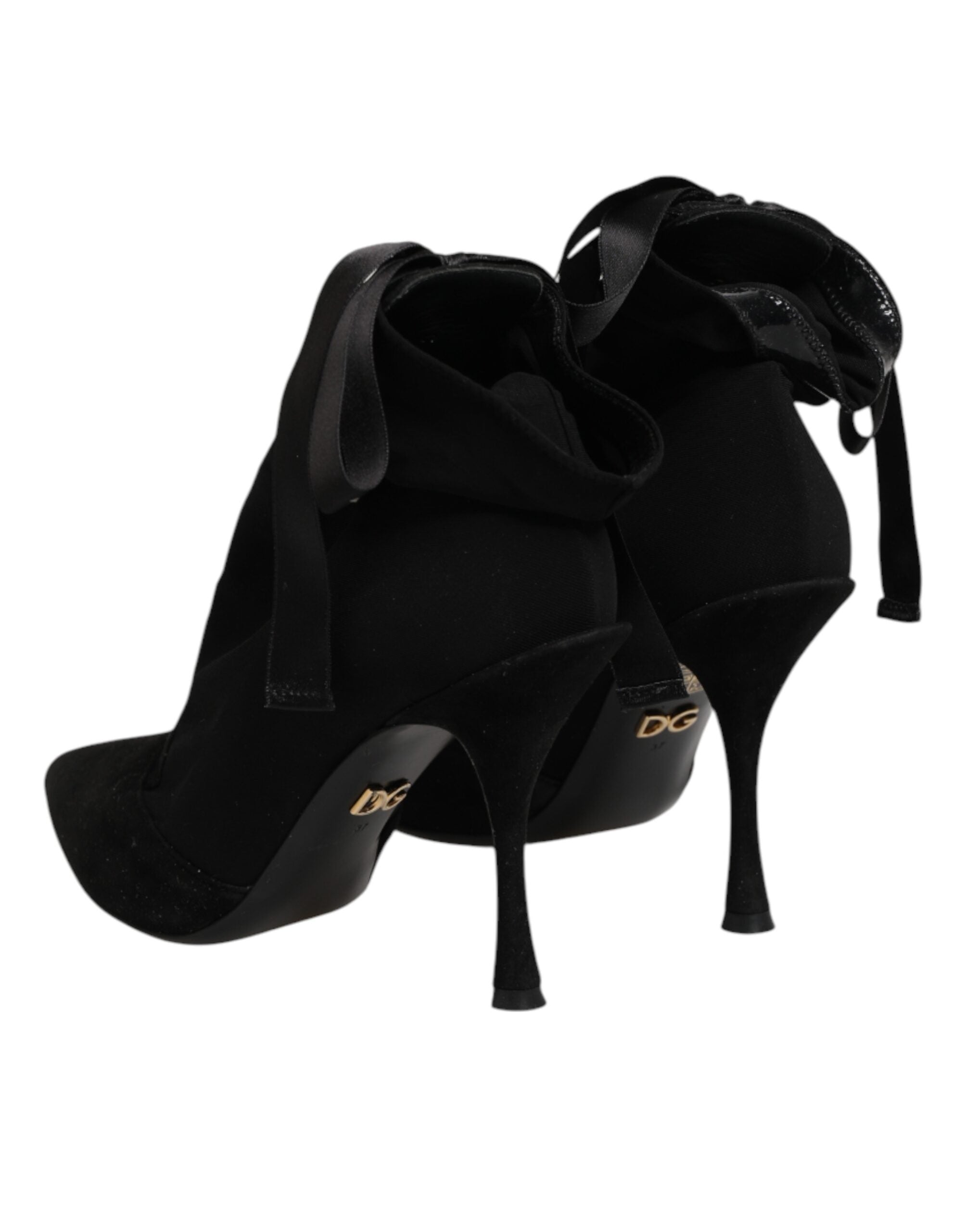 Dolce & Gabbana Black Stiletto High Heels with Lace-Up Closure-6