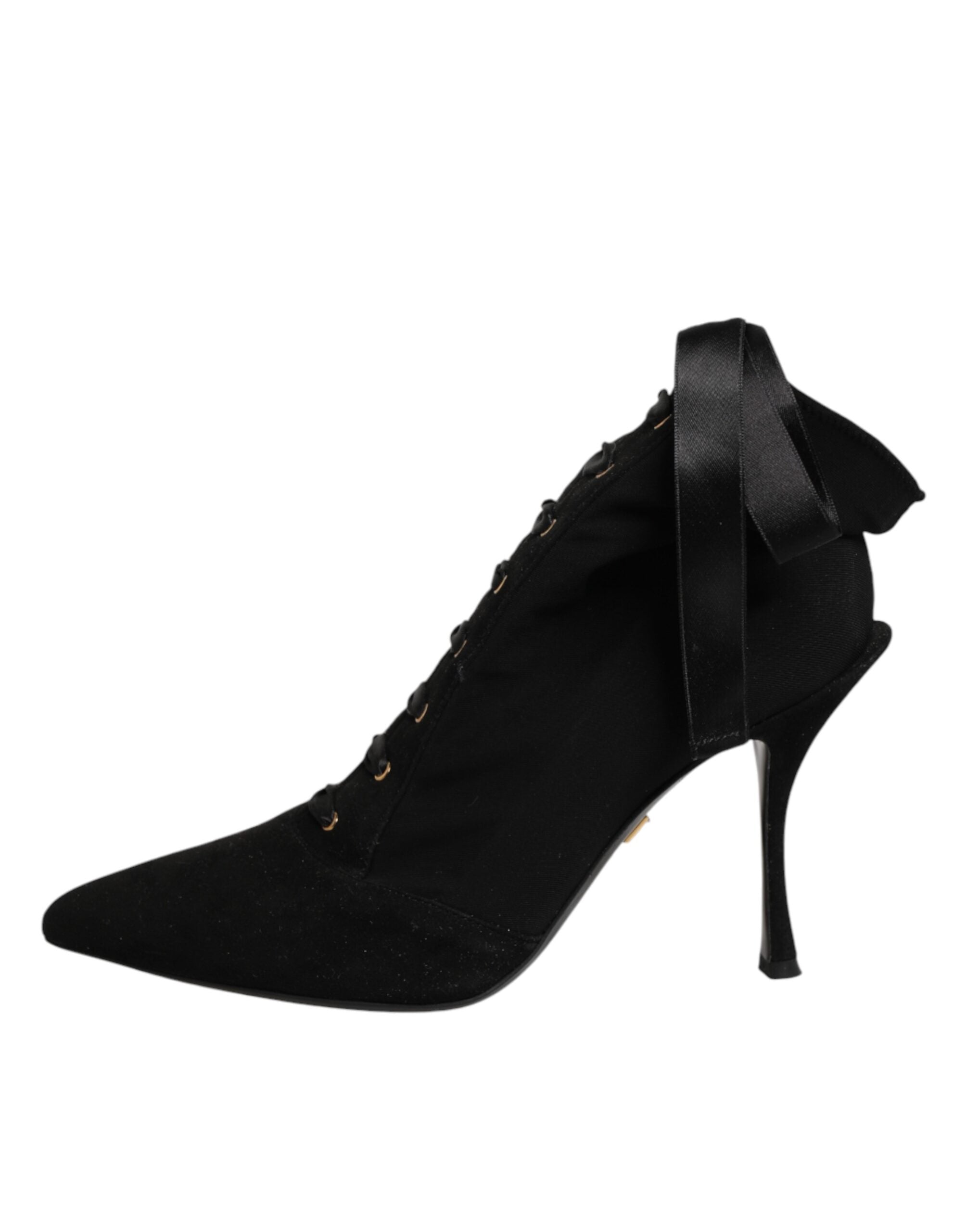 Dolce & Gabbana Black Stiletto High Heels with Lace-Up Closure-7