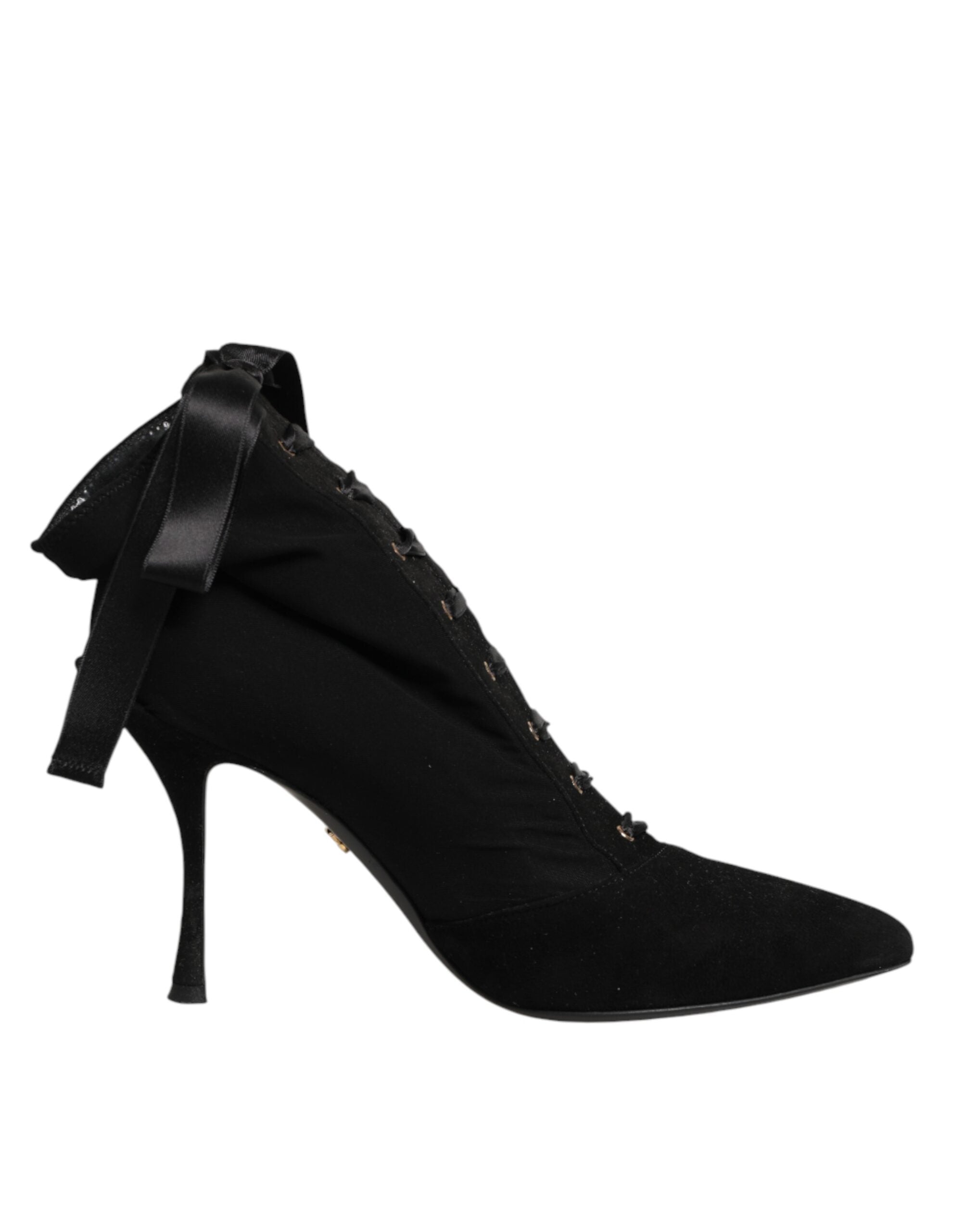 Dolce & Gabbana Black Stiletto High Heels with Lace-Up Closure-2