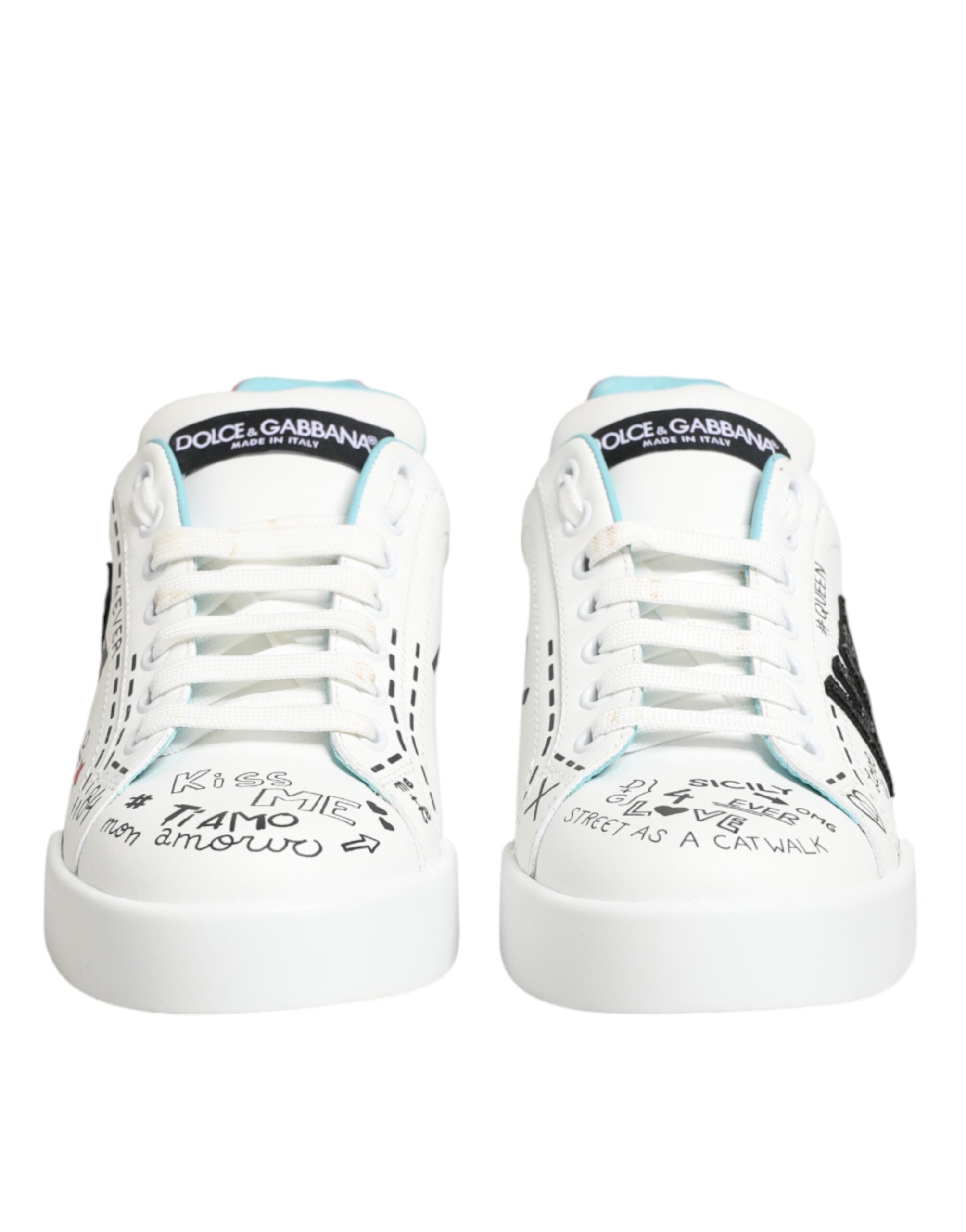 Dolce & Gabbana white leather sneakers with graffiti motif-3
