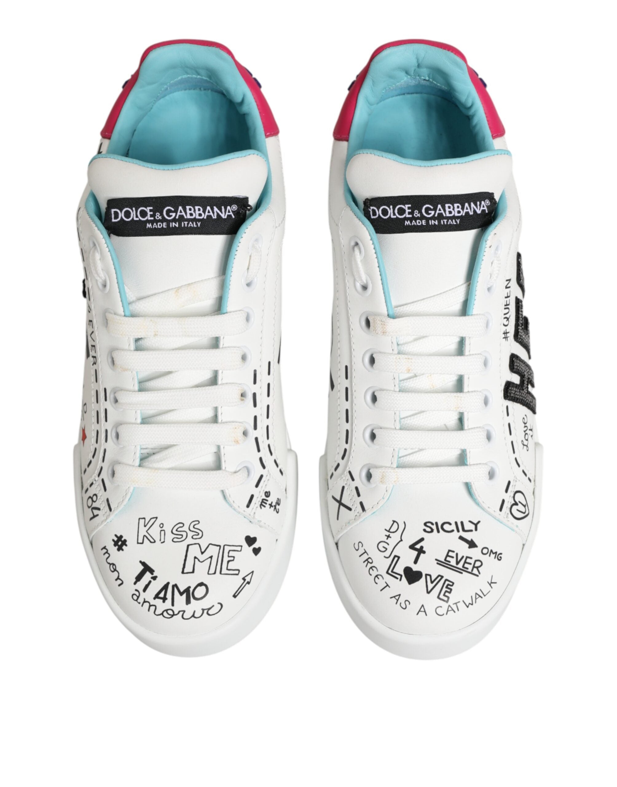 Dolce & Gabbana white leather sneakers with graffiti motif-4