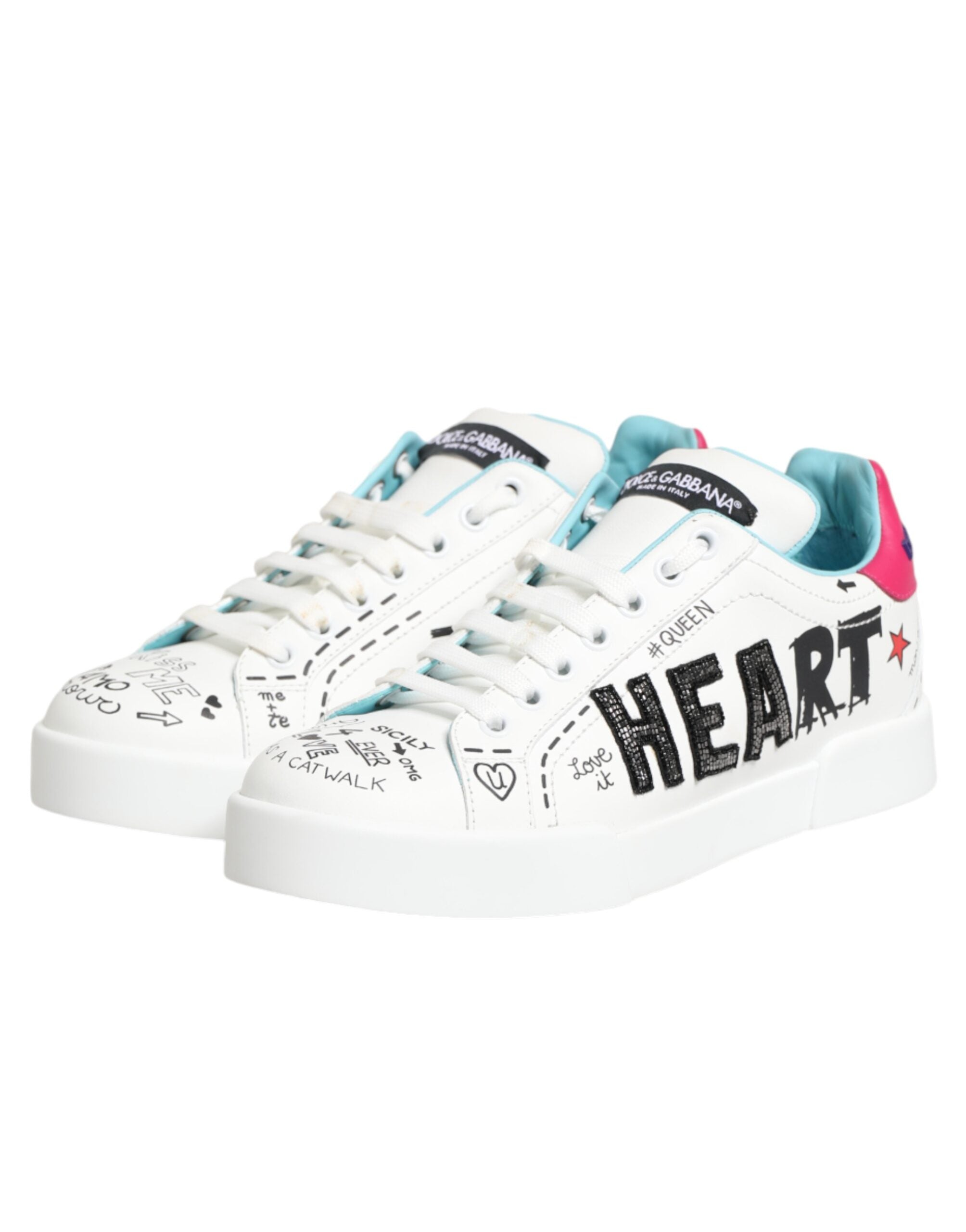 Dolce & Gabbana white leather sneakers with graffiti motif-5