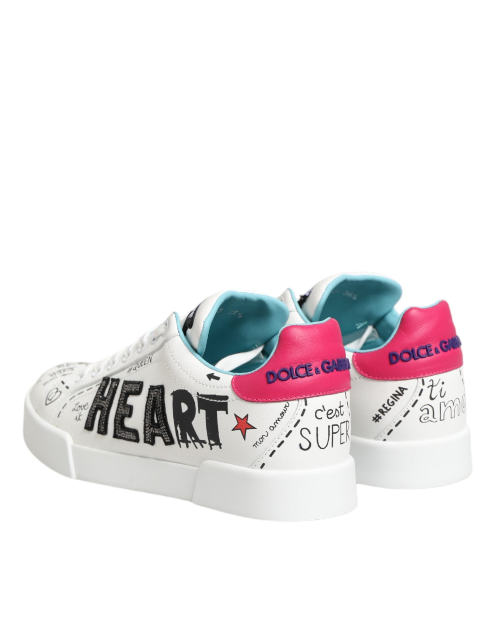 Dolce & Gabbana white leather sneakers with graffiti motif-6