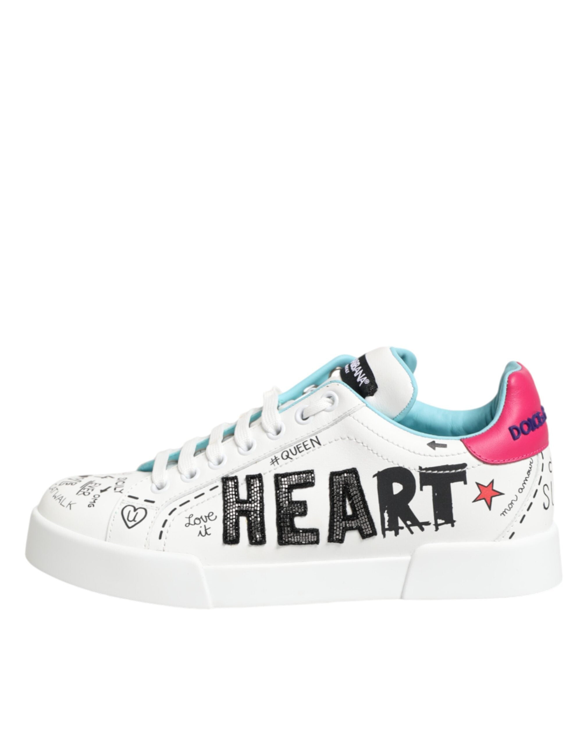 Dolce & Gabbana white leather sneakers with graffiti motif-7