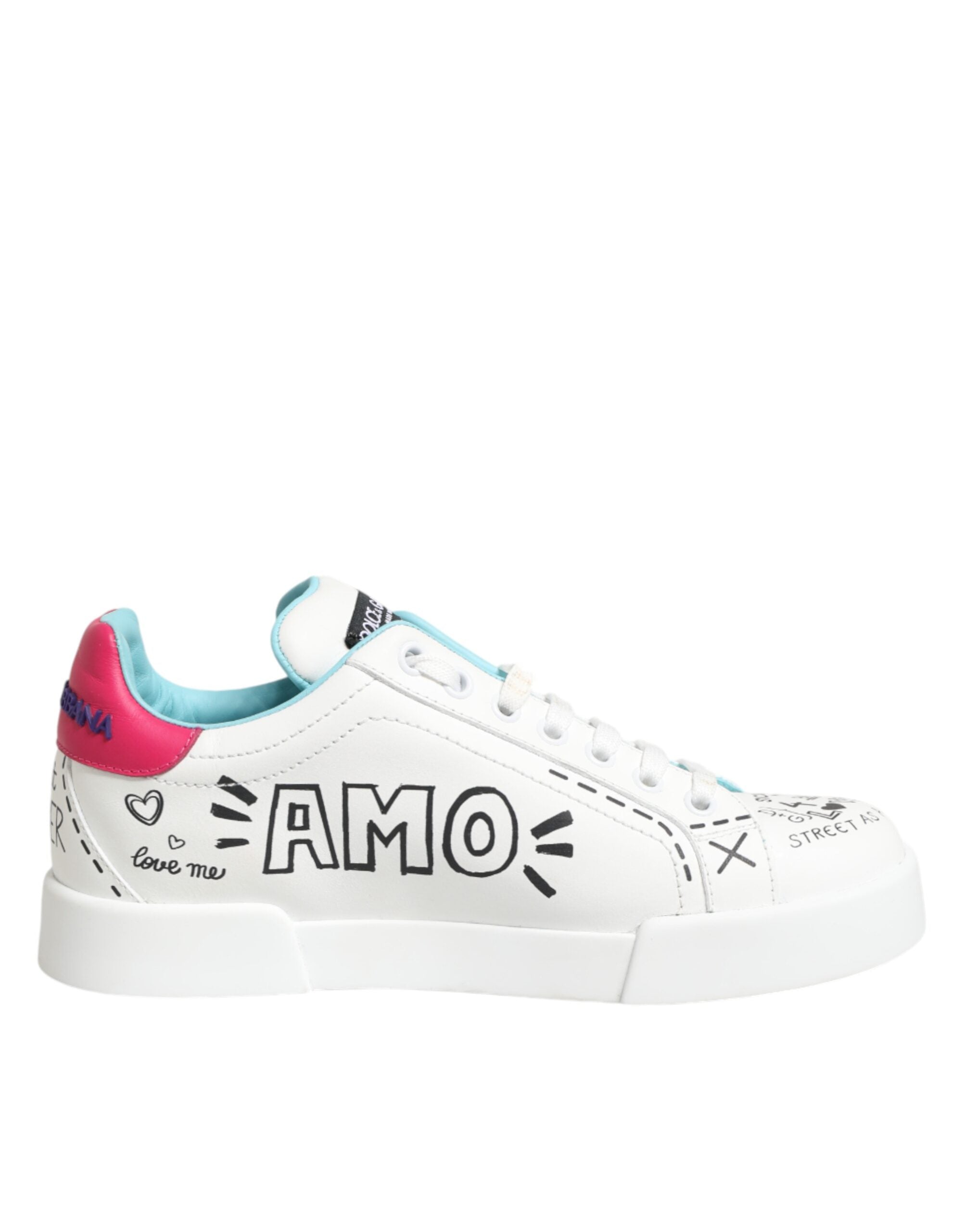 Dolce & Gabbana white leather sneakers with graffiti motif-2