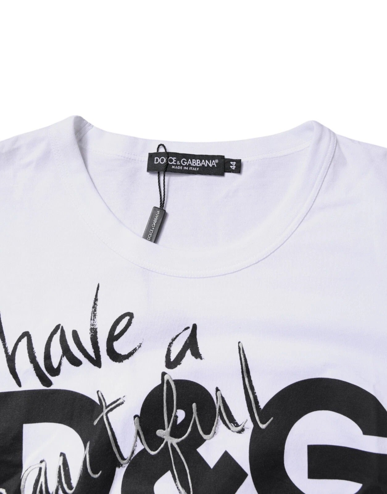 Camiseta blanca Dolce & Gabbana con estampado gráfico y cuello redondo confeccionada en algodón-2