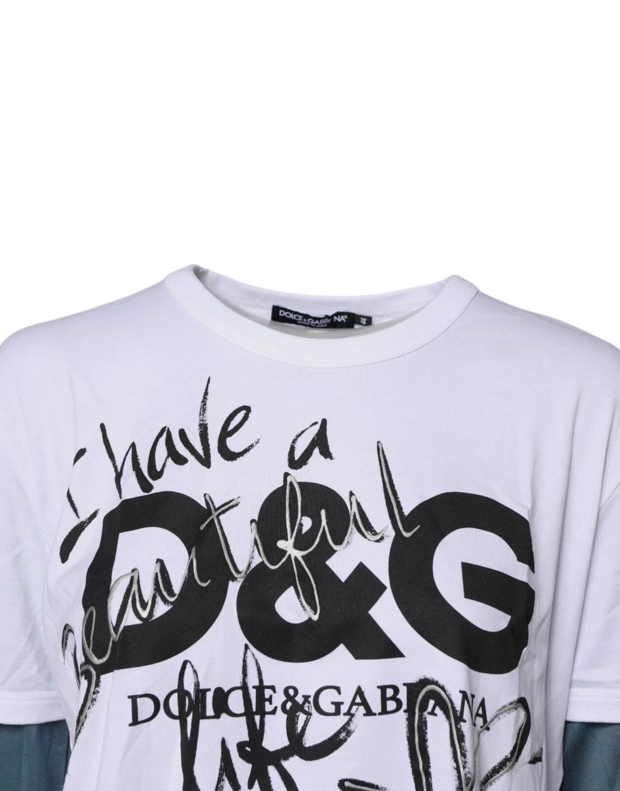 Camiseta blanca Dolce & Gabbana con estampado gráfico y cuello redondo confeccionada en algodón-5