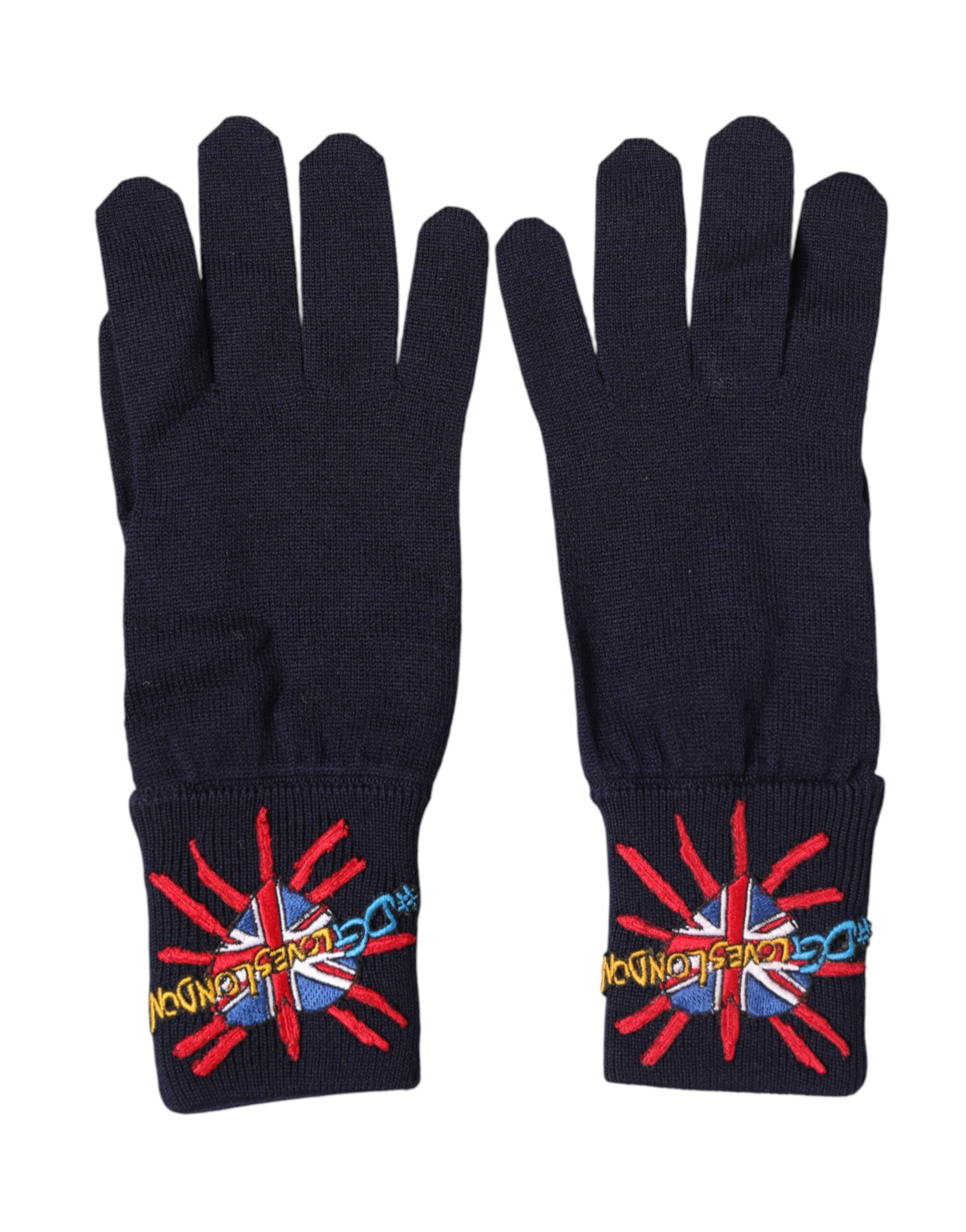 Guantes de punto de lana azul Dolce & Gabbana #DGLovesLondon con bordado-1