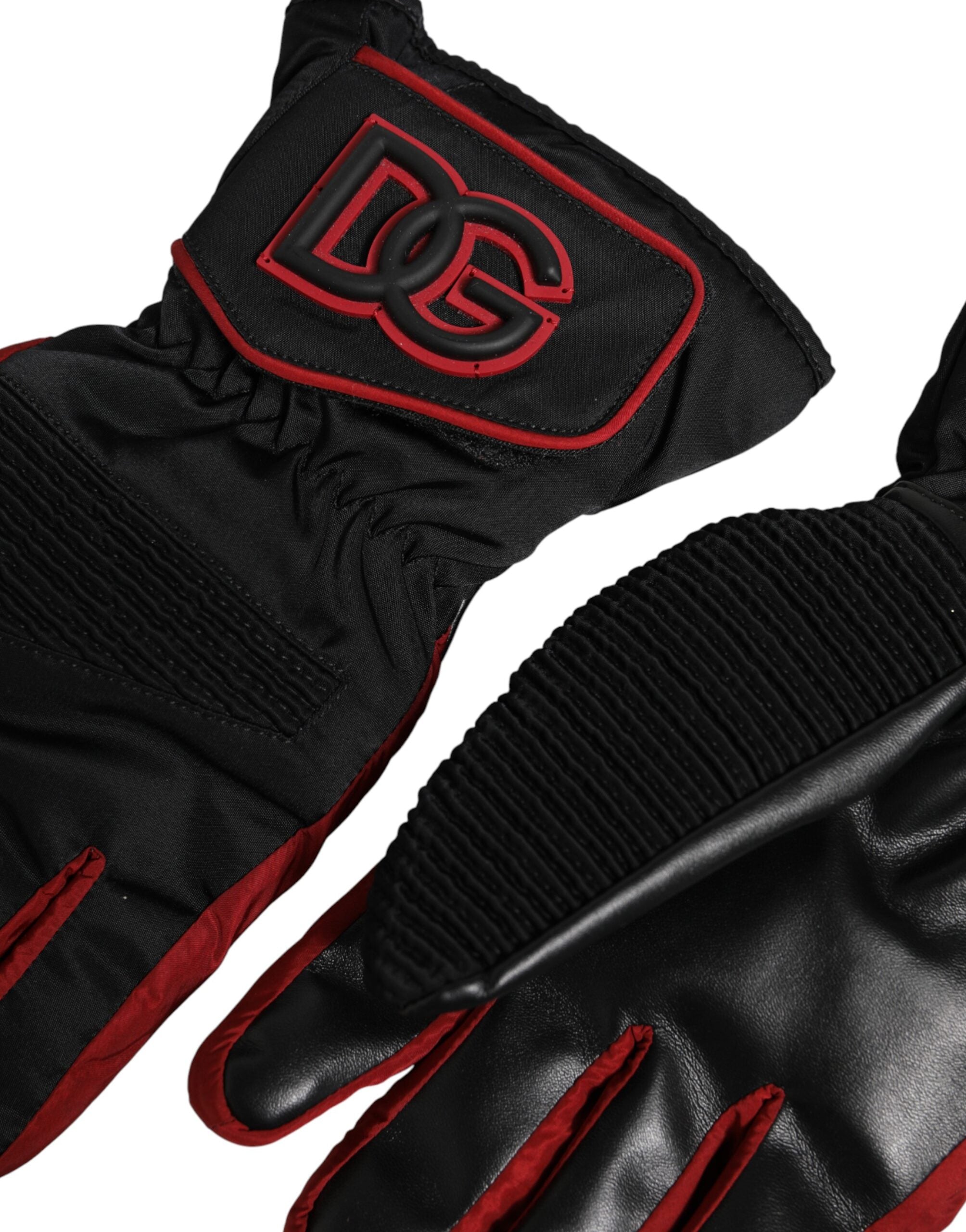 Dolce & Gabbana black and red nylon gloves, wrist-length-4