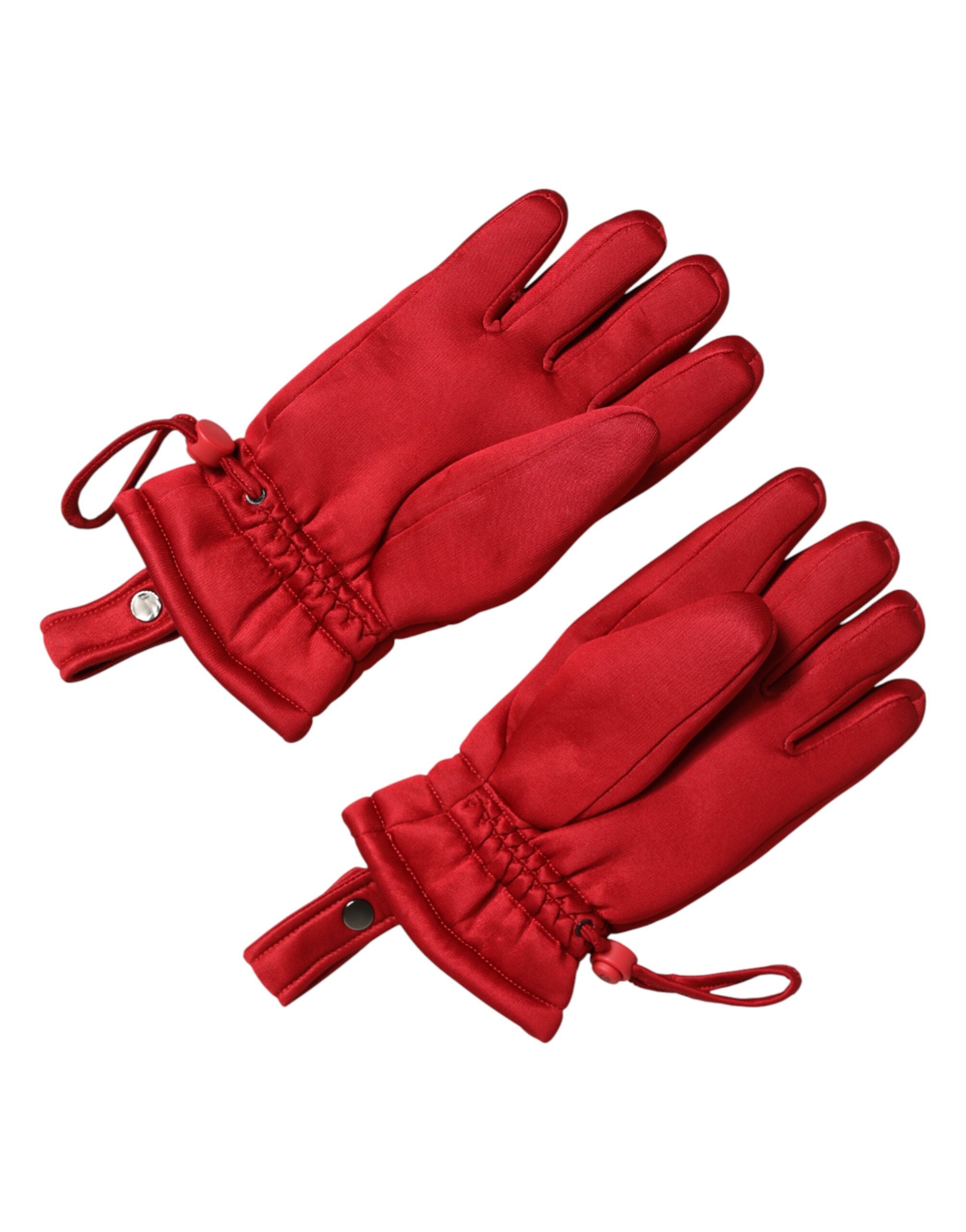 Dolce & Gabbana Red Viscose Biker-Style Motorcycle Gloves-4