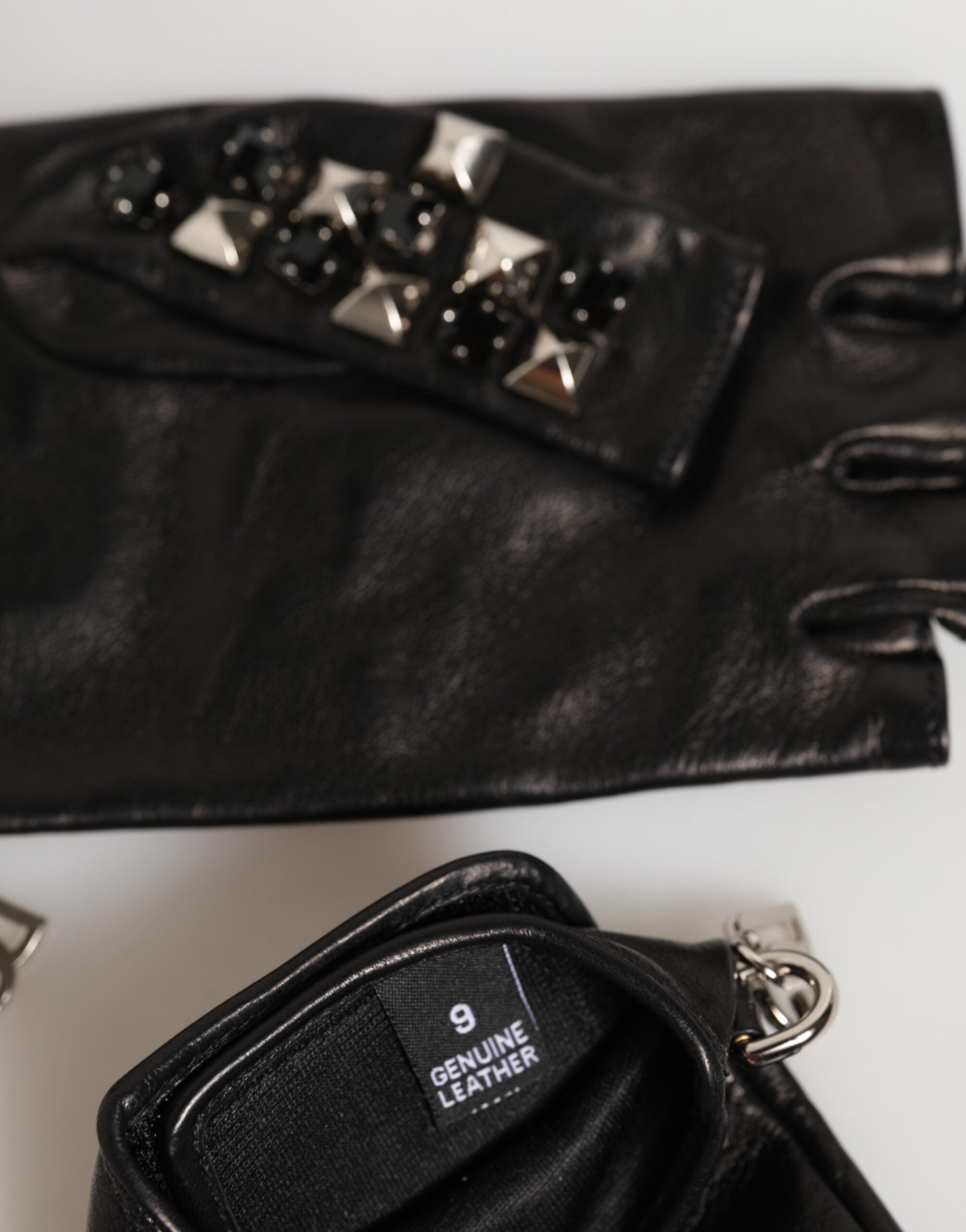 Dolce & Gabbana Black Fingerless Leather Gloves with Studs for Men-5