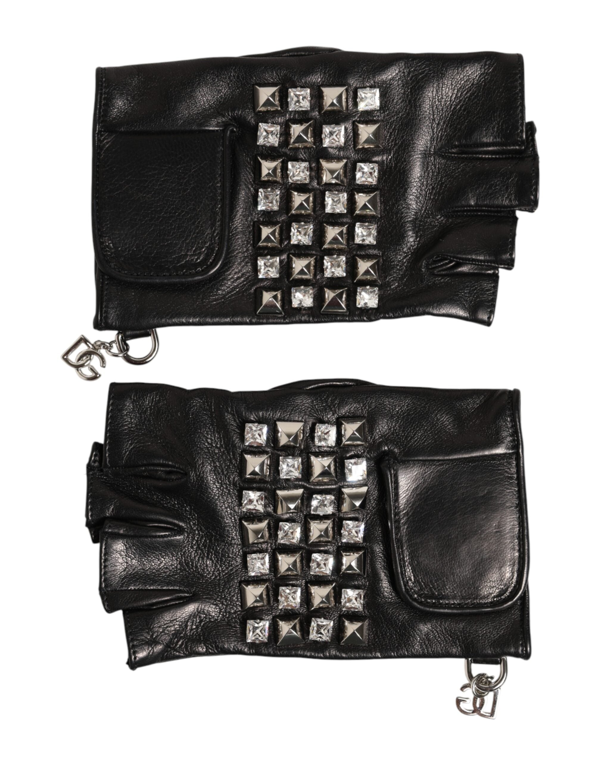 Guantes de piel sin dedos negros con tachuelas para hombre de Dolce & Gabbana-2