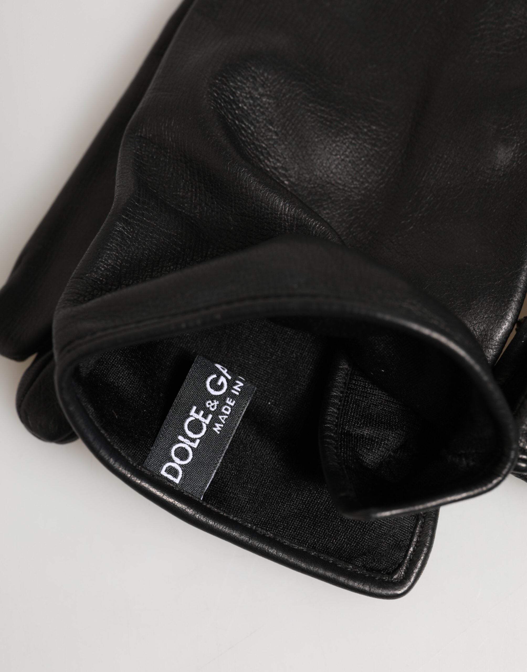 Dolce & Gabbana Schwarze Lederhandschuhe mit Verzierungen und langer Stulpe-3