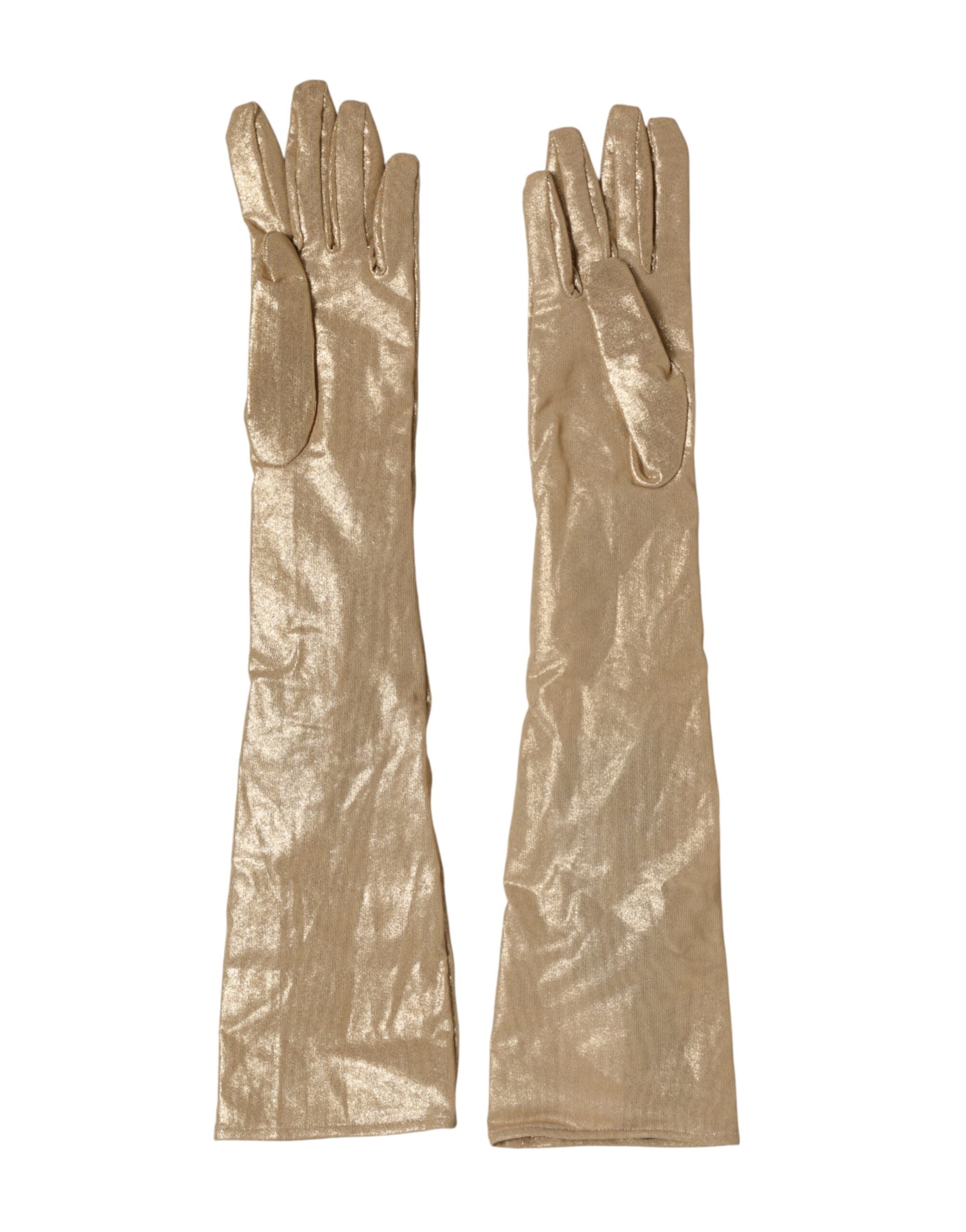 Dolce & Gabbana Beigefarbene Satin-Kristall-Ellbogenhandschuhe-4