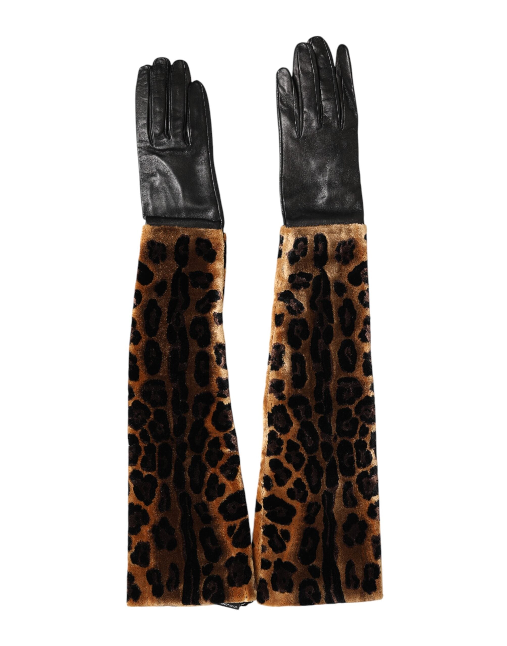 Guantes hasta el codo de piel de leopardo marrón y negro de Dolce & Gabbana-4