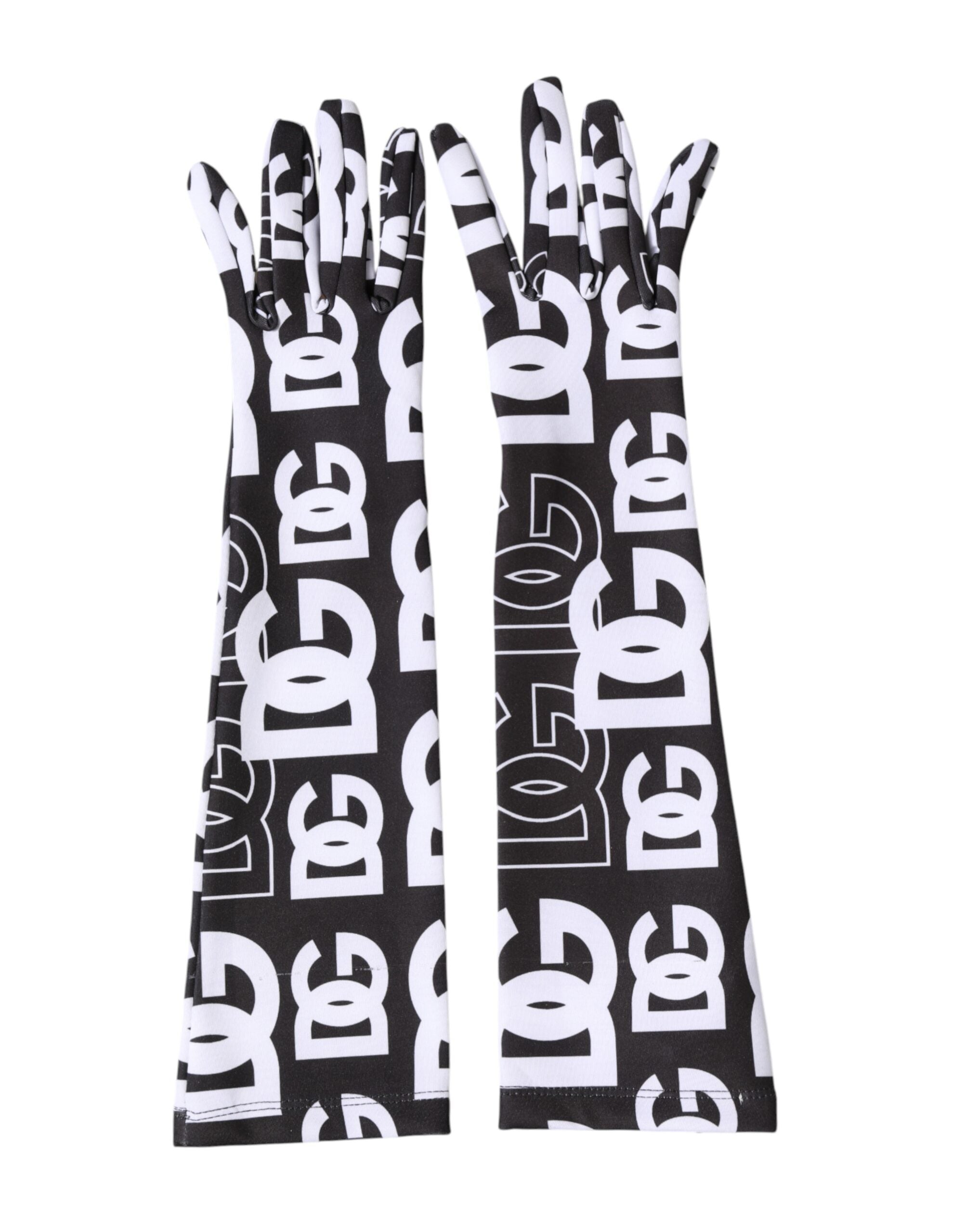 Dolce & Gabbana Schwarze und Weiße DG Logo Ellenbogenlange Handschuhe-1
