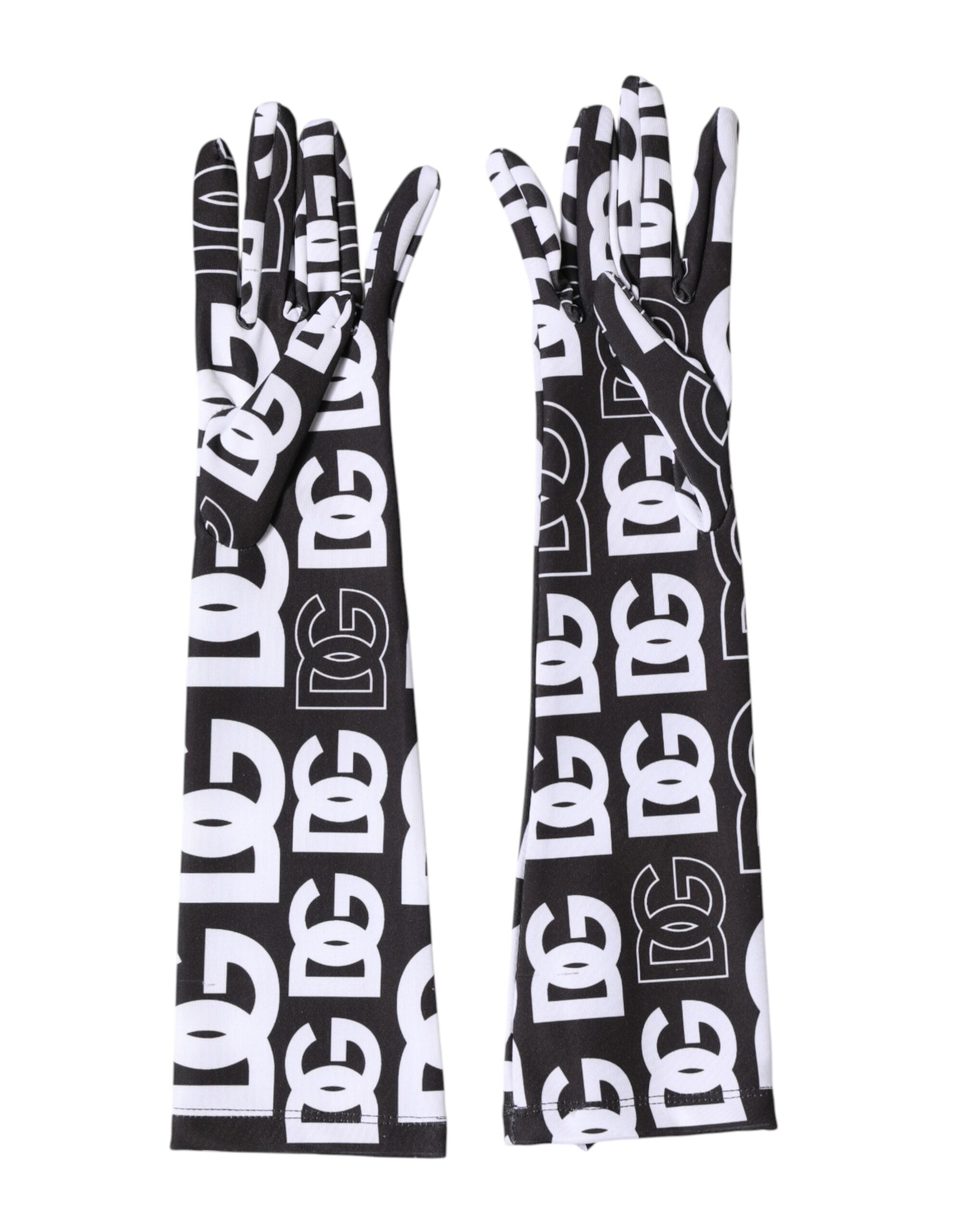 Dolce & Gabbana Schwarze und Weiße DG Logo Ellenbogenlange Handschuhe-5