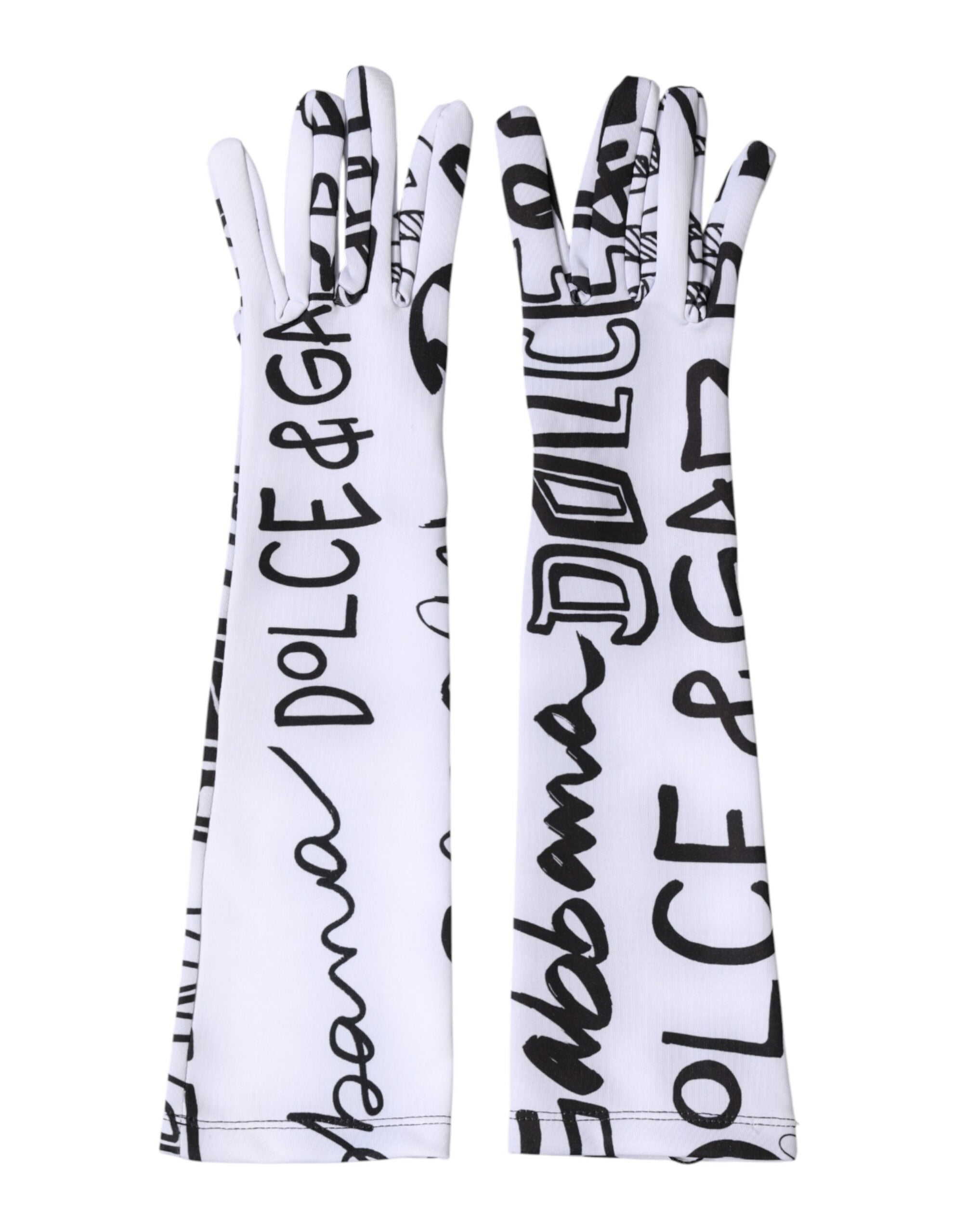Dolce & Gabbana Black and White DG Logo Elbow-Length Gloves-1