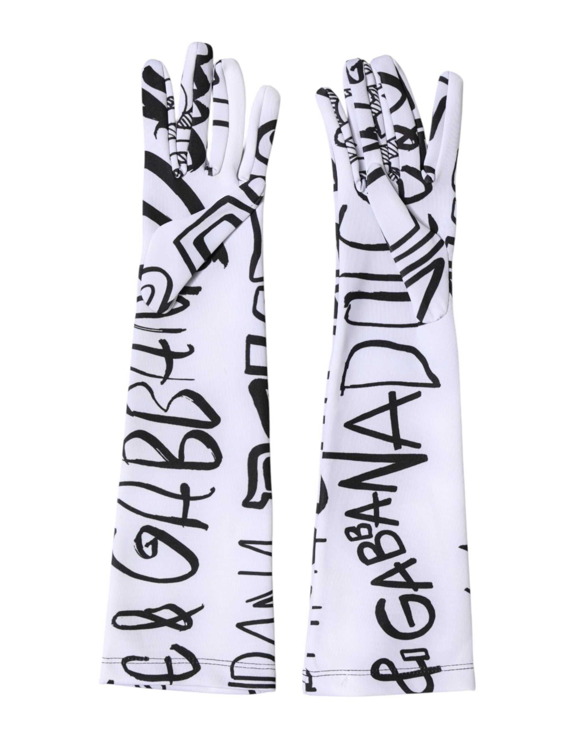 Dolce & Gabbana Black and White DG Logo Elbow-Length Gloves-4
