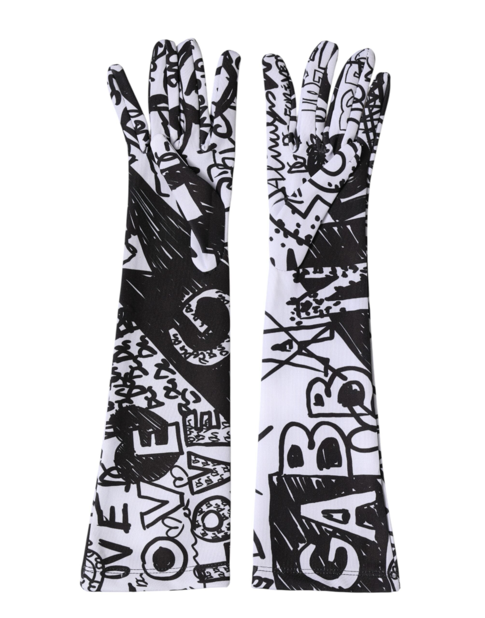 Dolce & Gabbana Gloves Black and White DG Logo Elbow Length-1