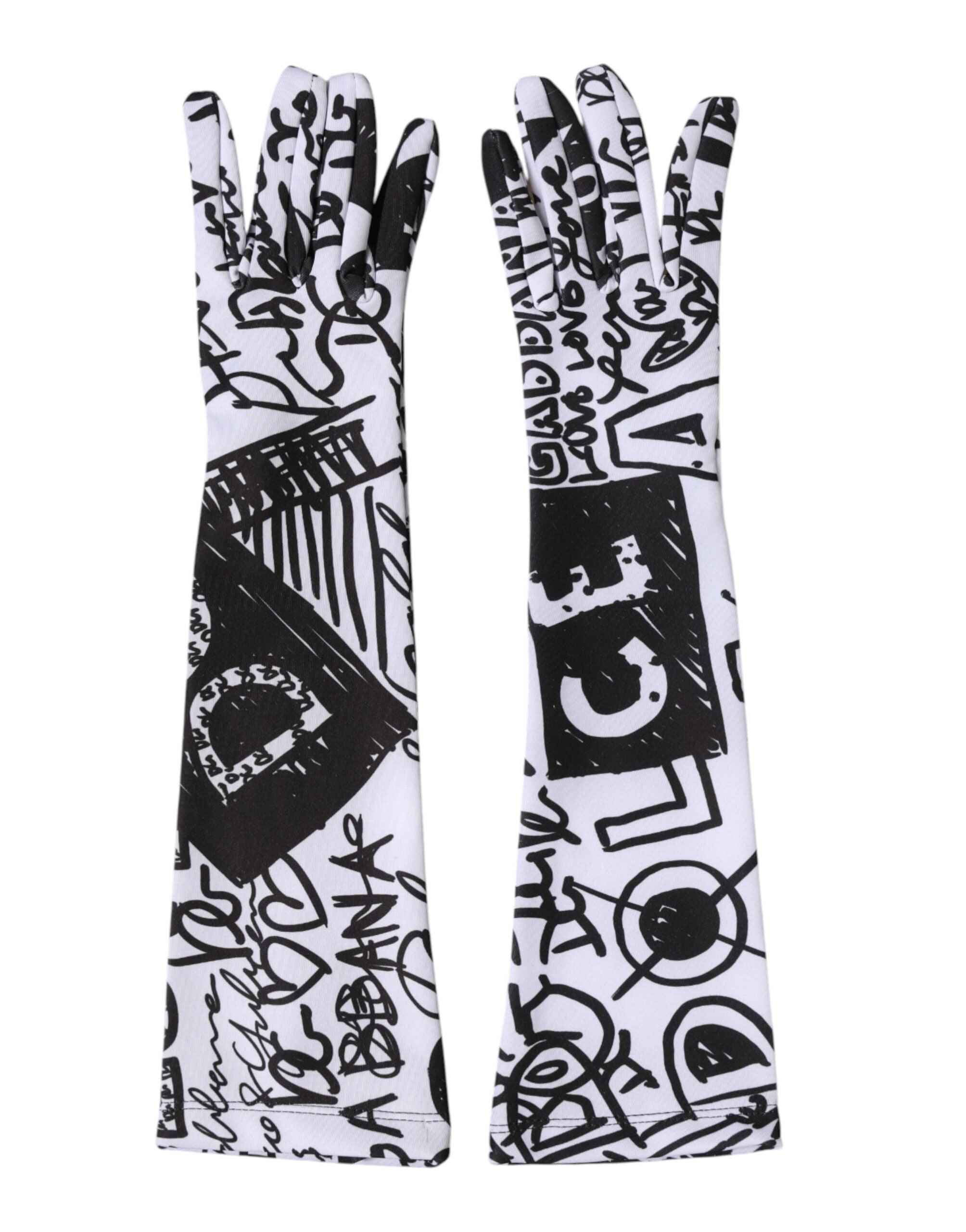 Dolce & Gabbana Gloves Black and White DG Logo Elbow Length-4