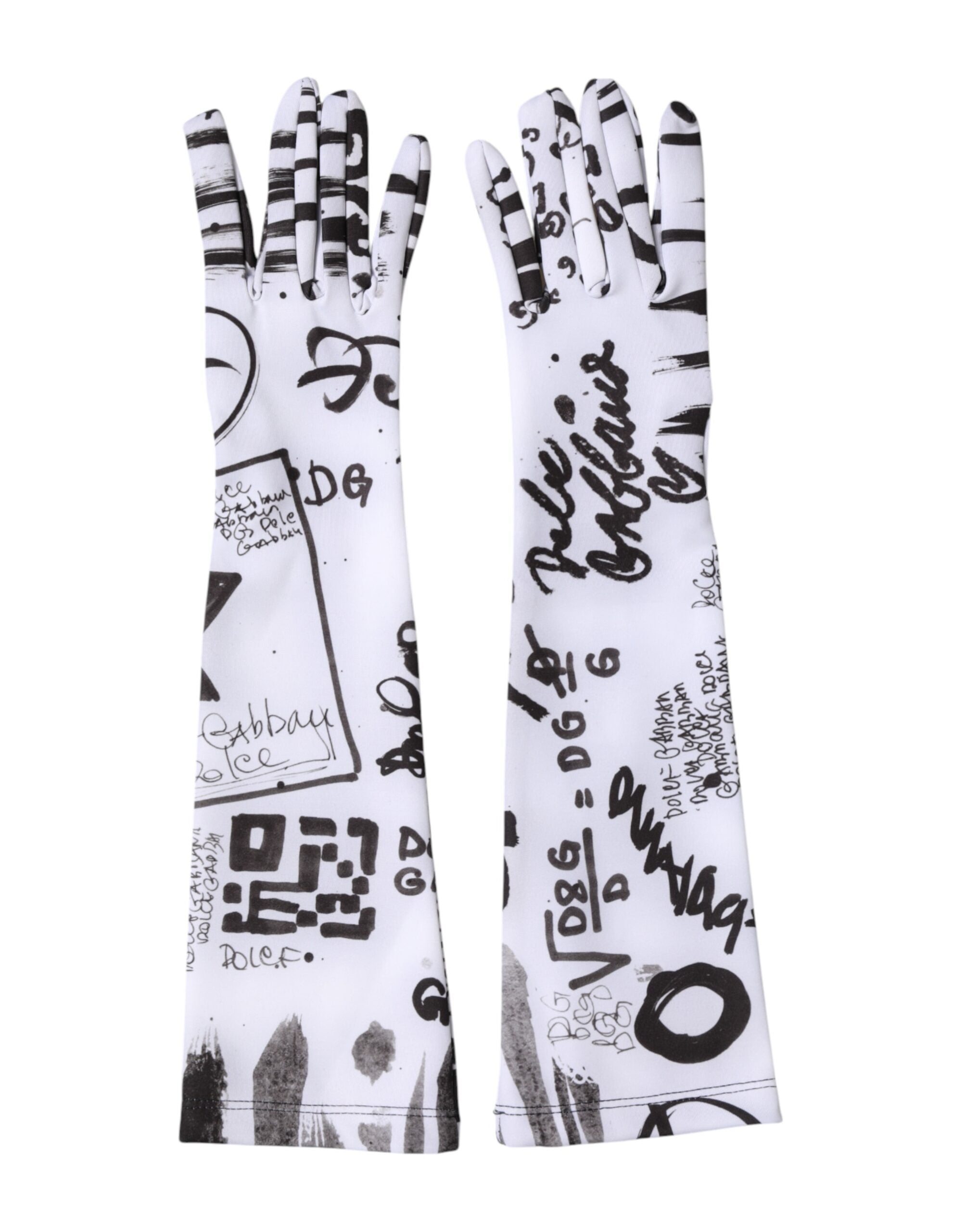 Dolce & Gabbana Black and White DG Logo Elbow-Length Gloves-2
