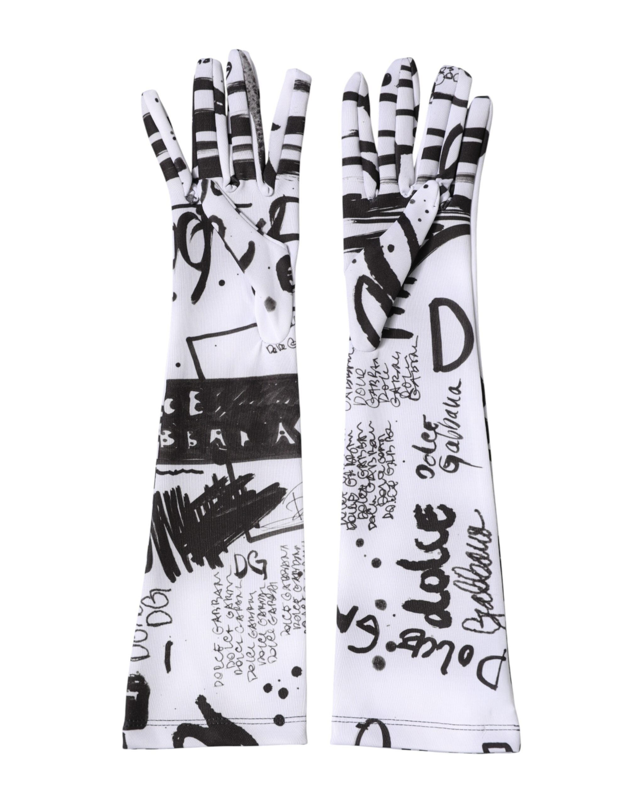 Dolce & Gabbana Black and White DG Logo Elbow-Length Gloves-5