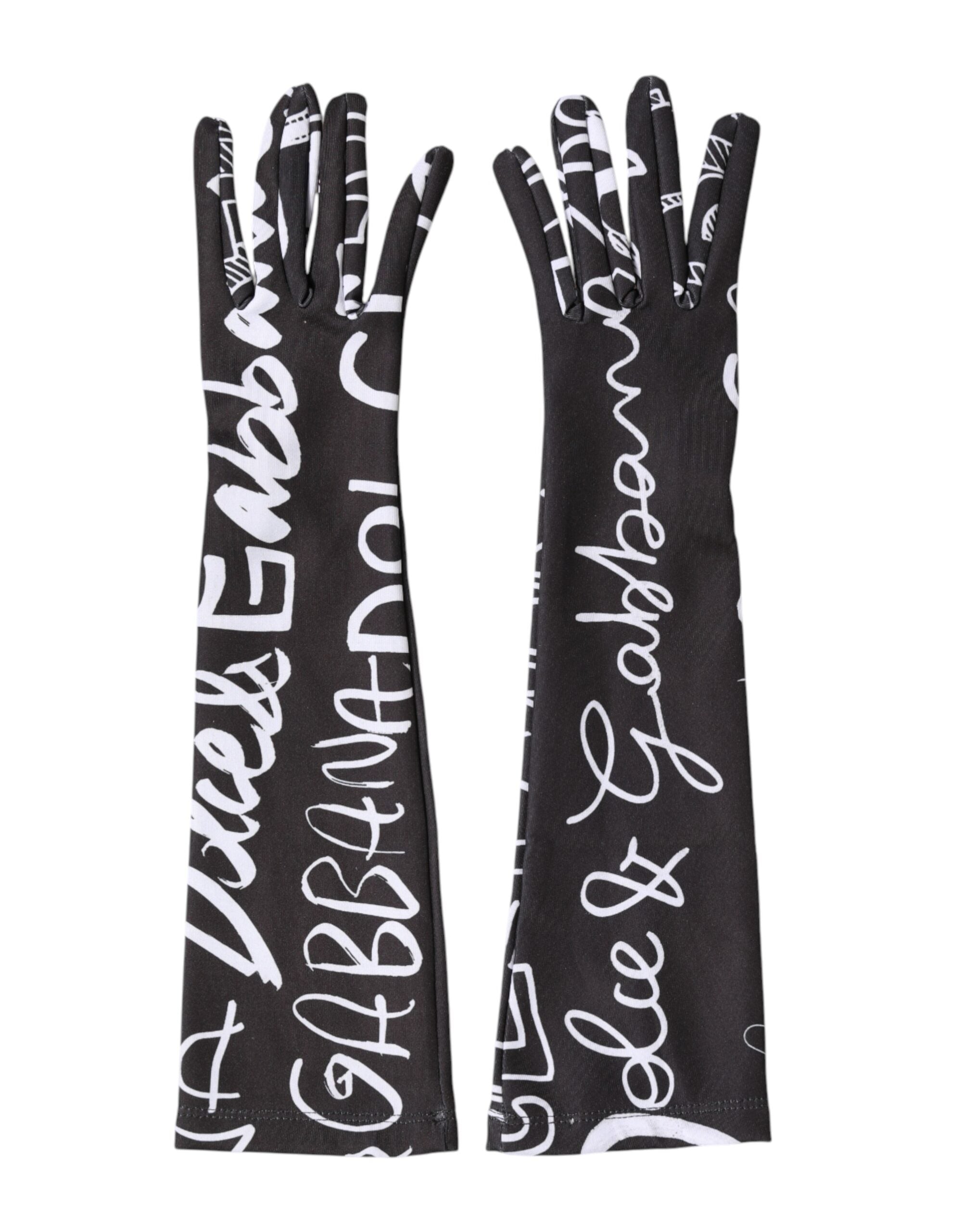 Dolce & Gabbana Schwarze und Weiße DG-Logo-Ellbogenhandschuhe-1