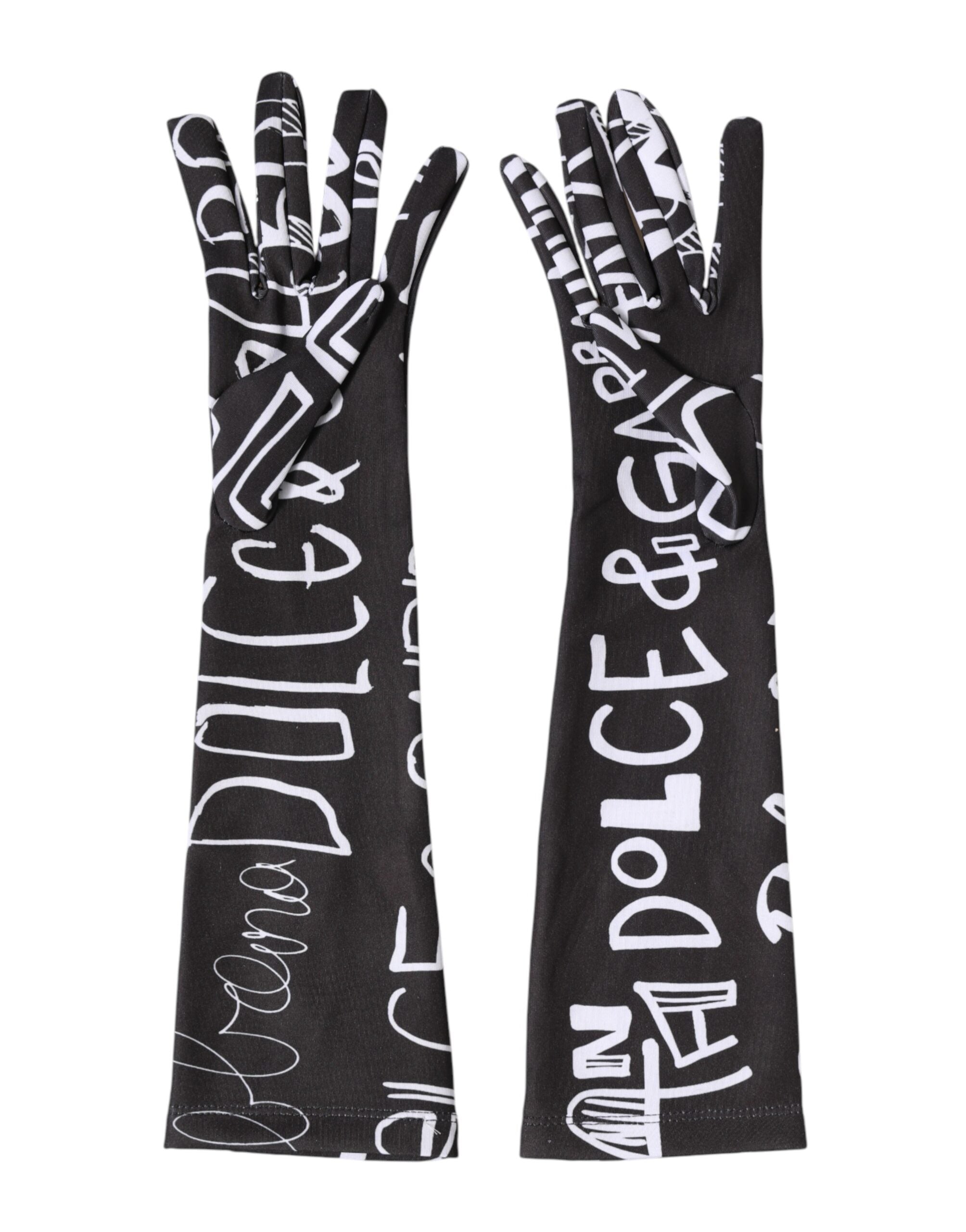 Dolce & Gabbana Schwarze und Weiße DG-Logo-Ellbogenhandschuhe-4