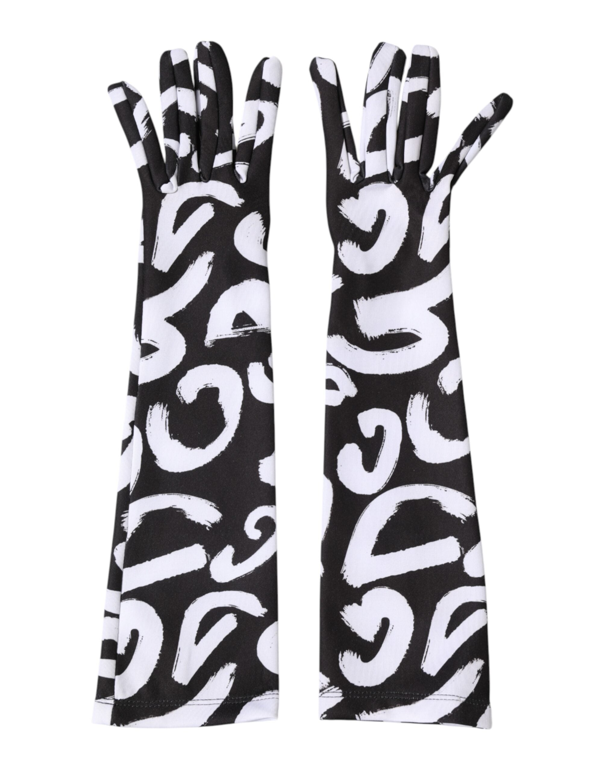 Dolce & Gabbana Black and White DG Logo Elbow-Length Gloves-2