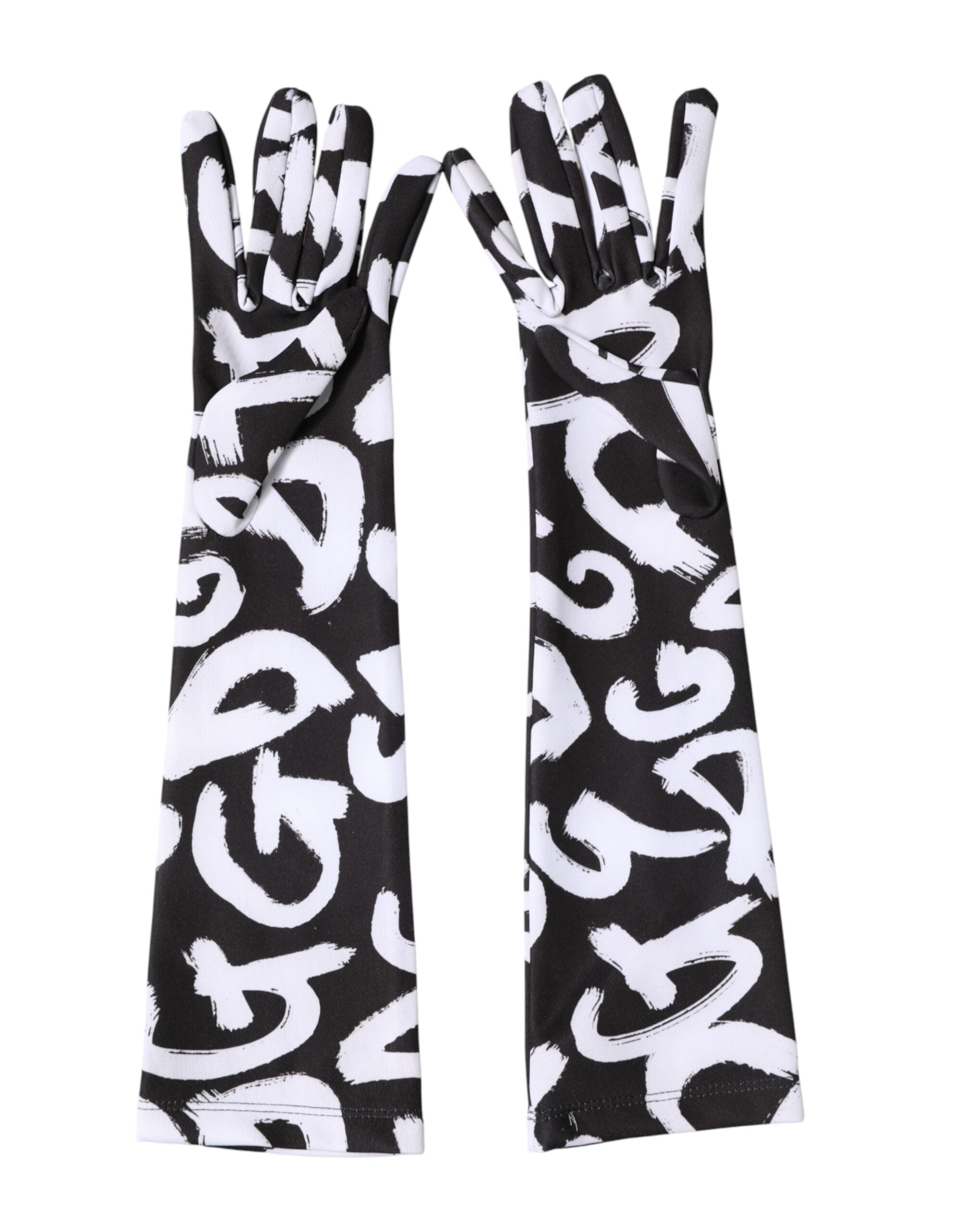 Dolce & Gabbana Black and White DG Logo Elbow-Length Gloves-5