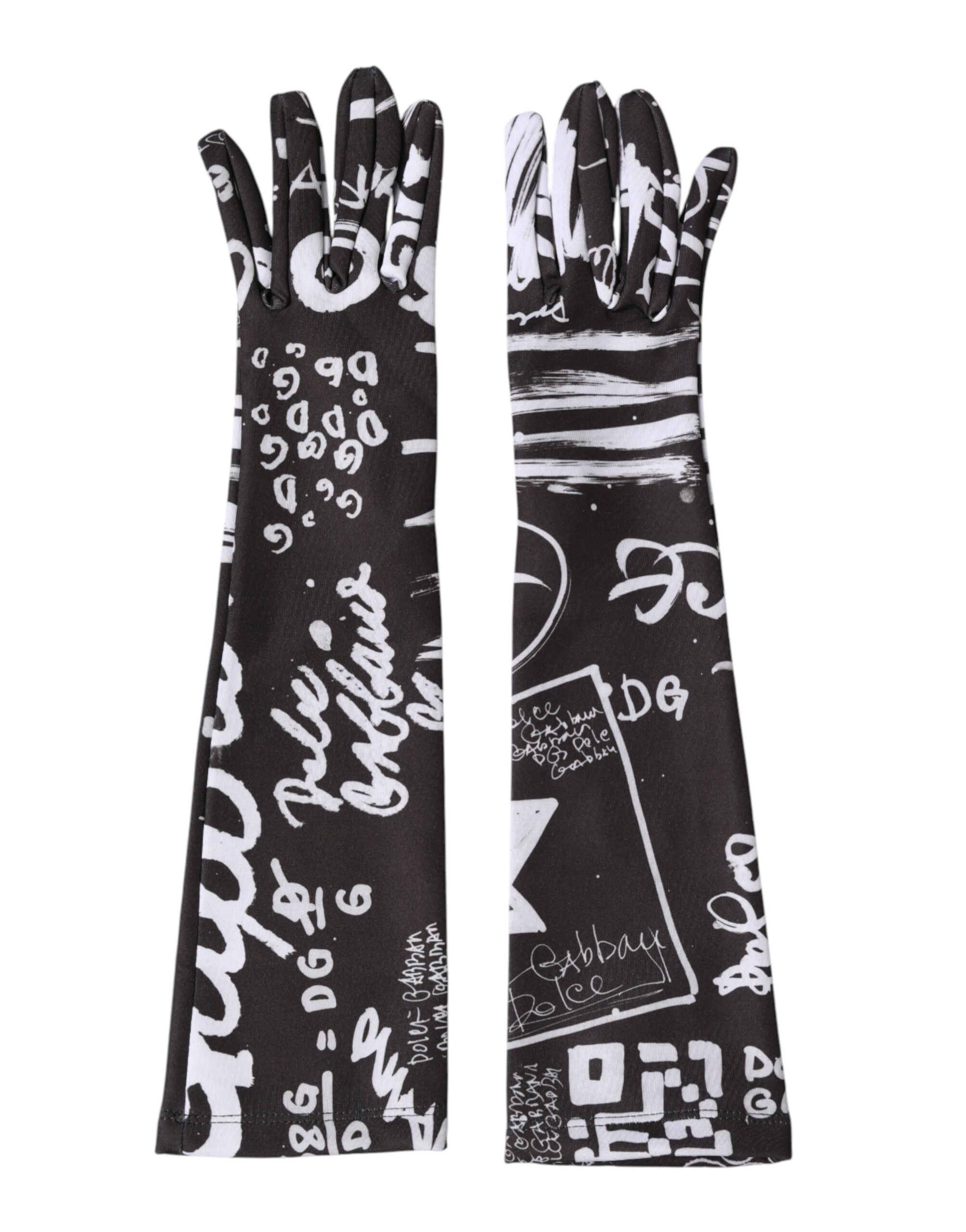 Dolce & Gabbana Black and White DG Logo Elbow-Length Gloves-2