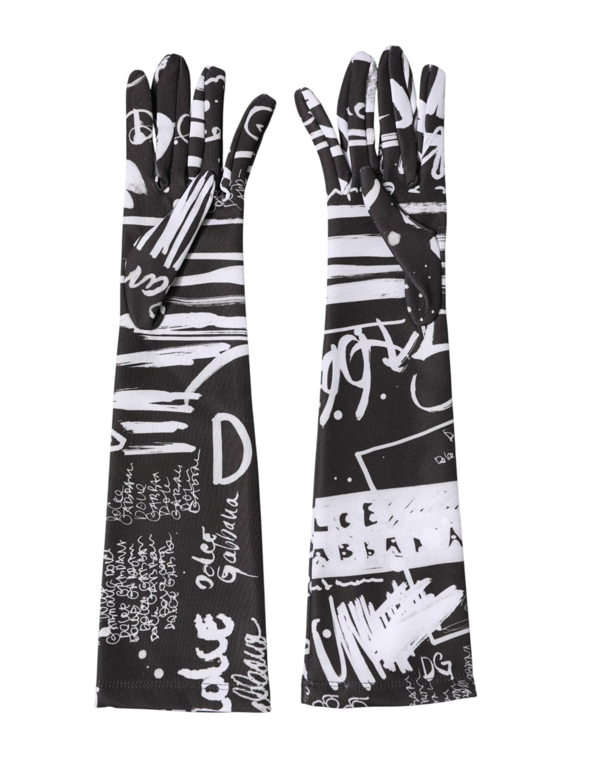Dolce & Gabbana Black and White DG Logo Elbow-Length Gloves-5