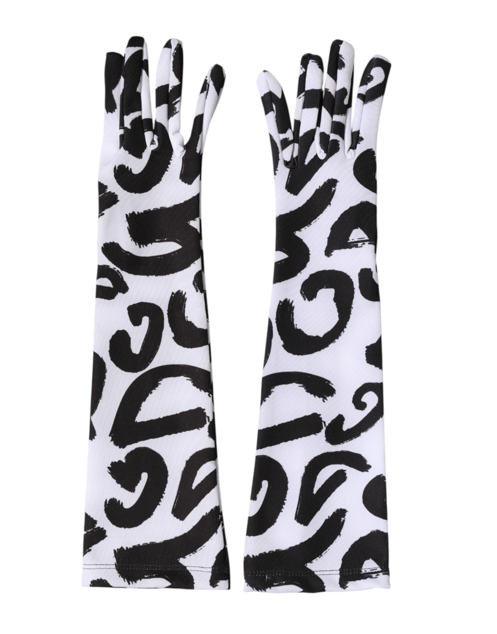Dolce & Gabbana Black and White DG Logo Elbow-Length Gloves-3