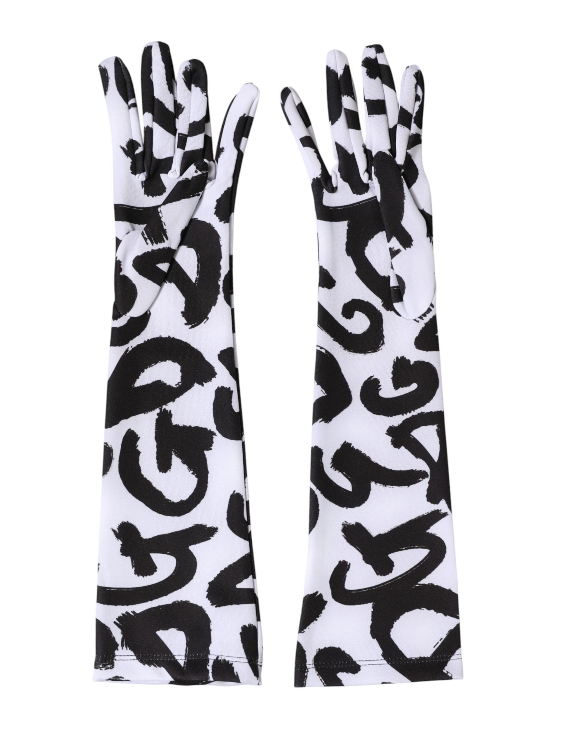 Dolce & Gabbana Black and White DG Logo Elbow-Length Gloves-5