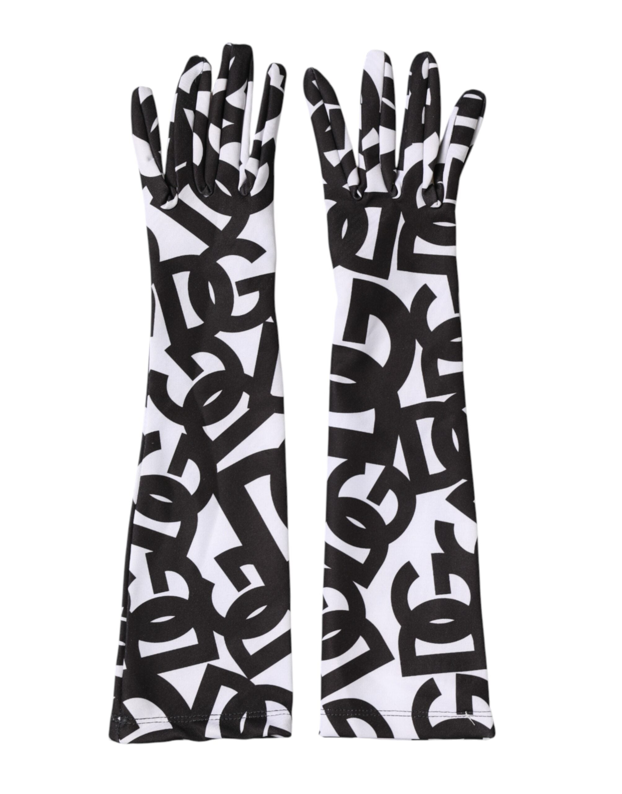 Dolce & Gabbana Schwarze und Weiße DG Logo Ellenbogenlange Fingerhandschuhe-1
