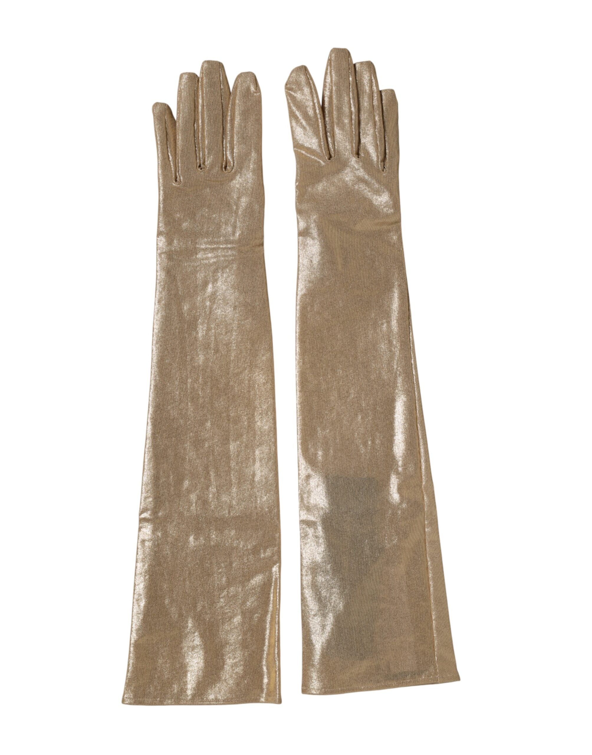 Dolce & Gabbana Beigefarbene Nylon-Handschuhe in Ellenbogenlänge