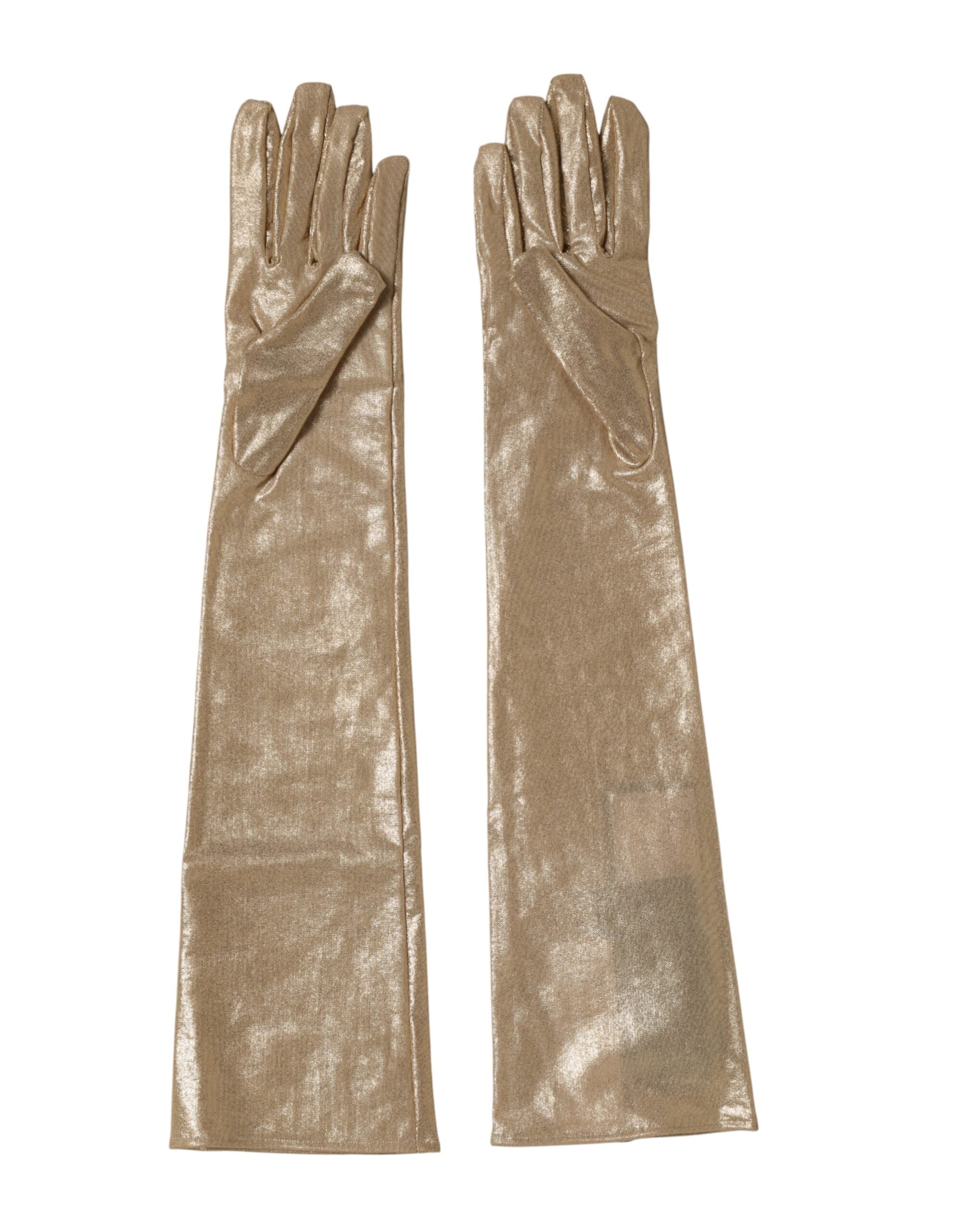 Dolce & Gabbana Beigefarbene Nylon-Handschuhe in Ellenbogenlänge-3