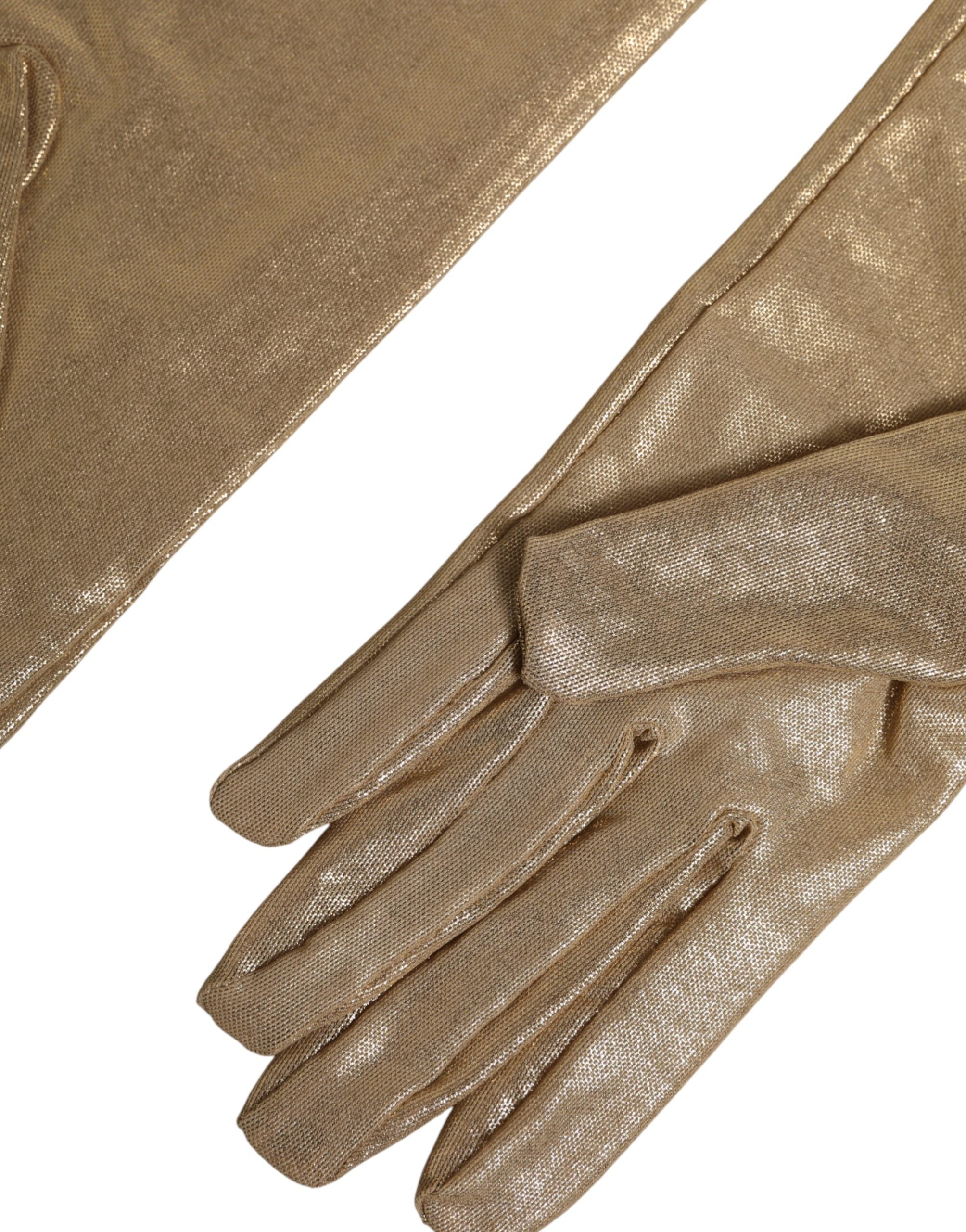 Dolce & Gabbana Beigefarbene Nylon-Handschuhe in Ellenbogenlänge-4
