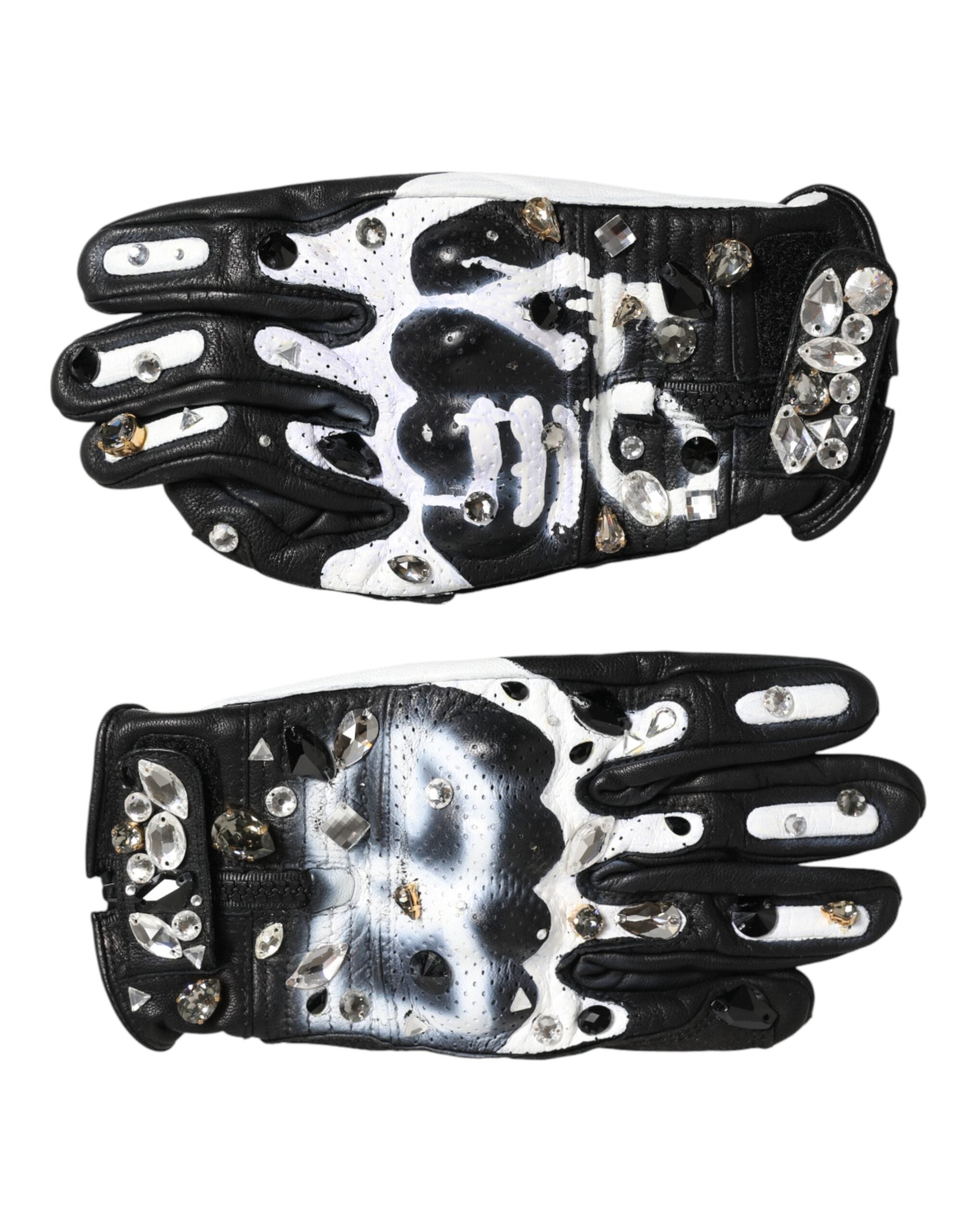 Guantes Dolce & Gabbana con cristales blancos y negros hasta la muñeca-1